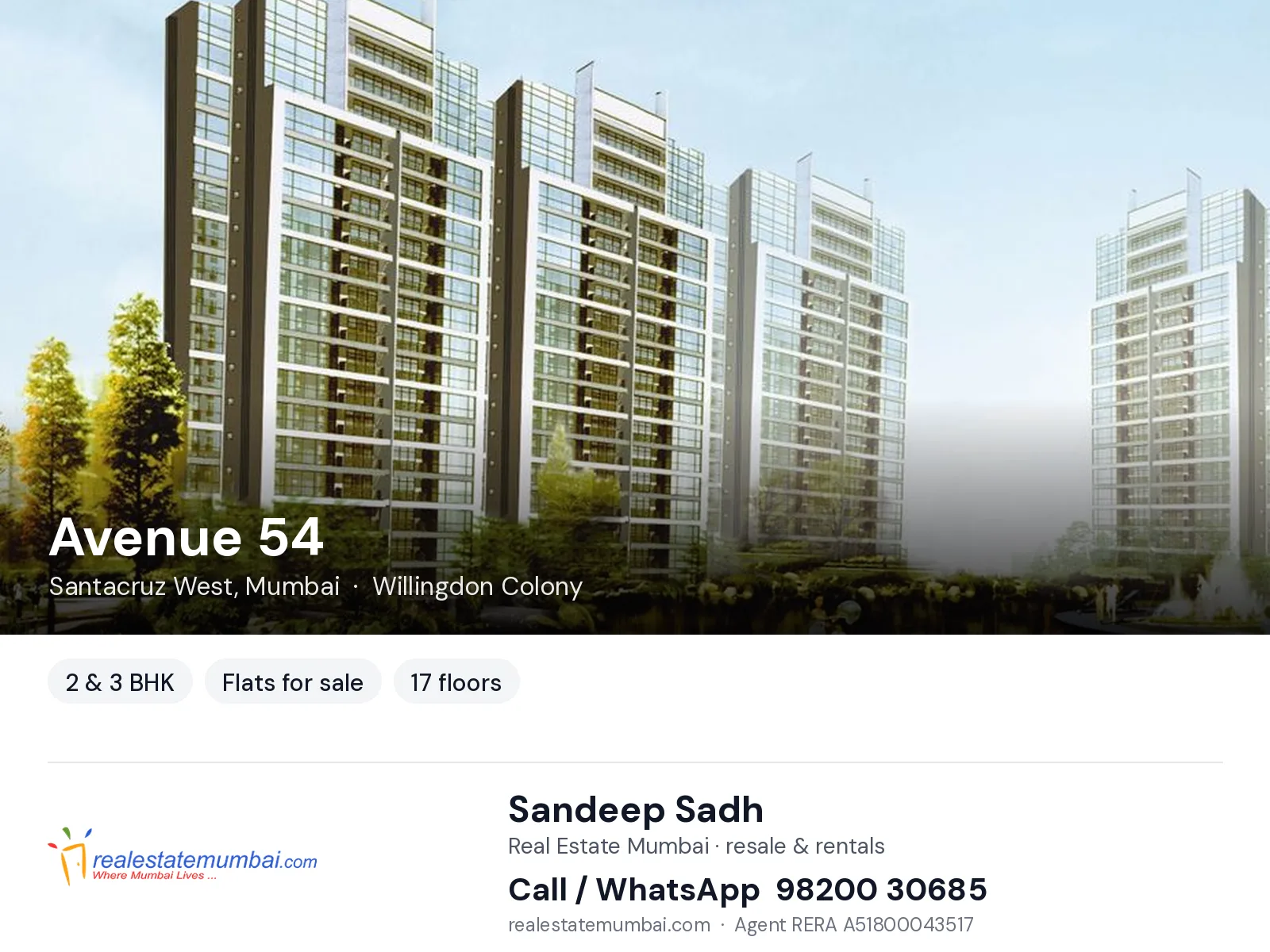 Avenue 54, Santacruz West, Mumbai — 2 & 3 BHK flats for sale | Real Estate Mumbai, Sandeep Sadh 98200 30685