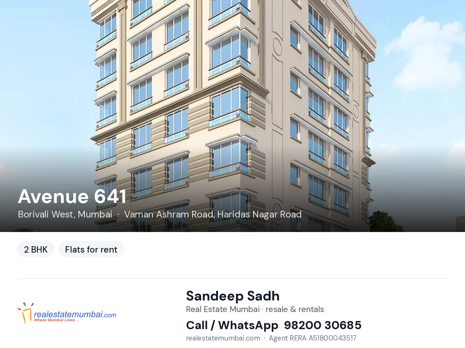 Avenue 641, Borivali West, Mumbai — 2 BHK flats for rent | Real Estate Mumbai, Sandeep Sadh 98200 30685