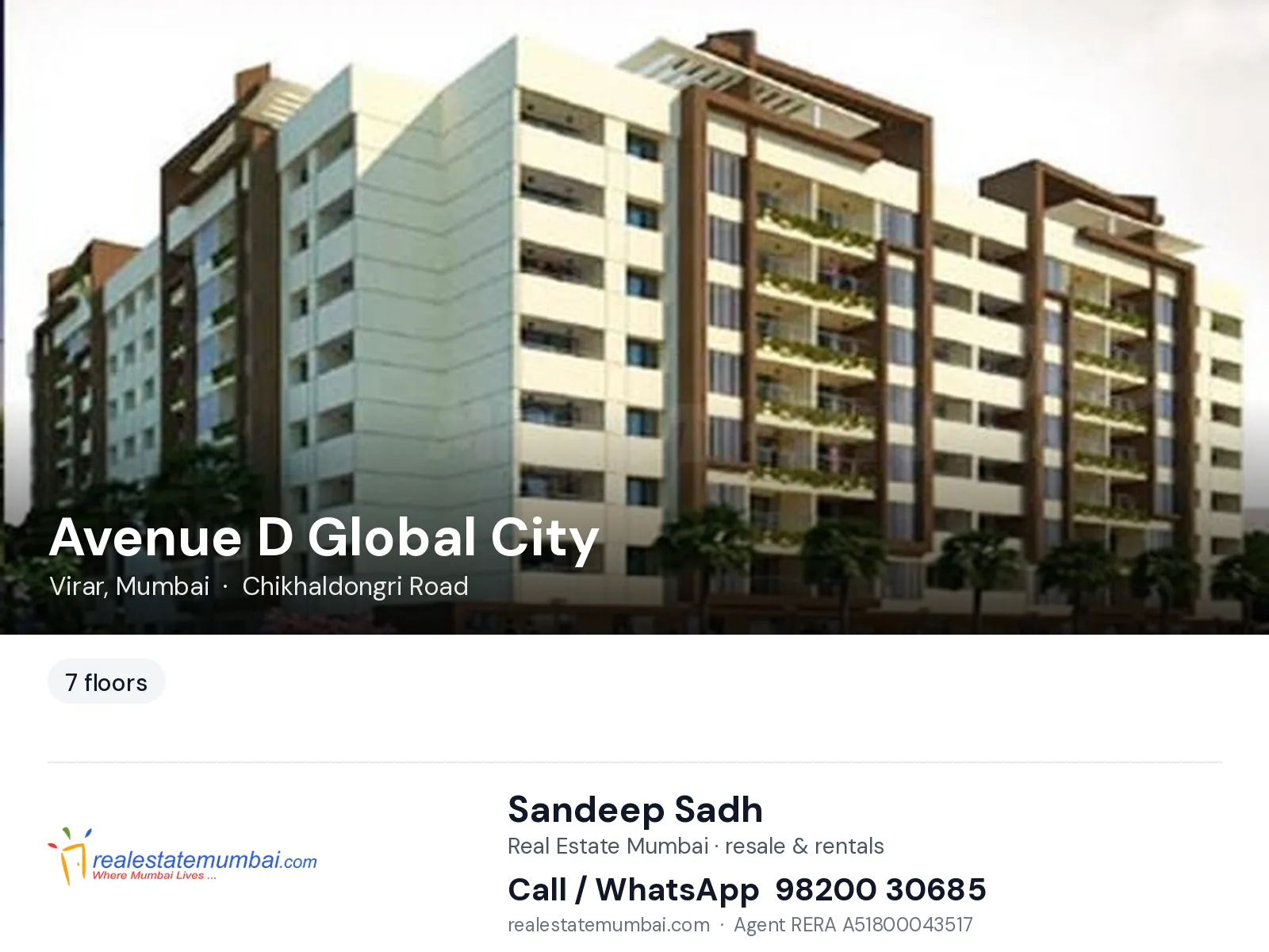 Avenue D Global City, Virar, Mumbai — flats | Real Estate Mumbai, Sandeep Sadh 98200 30685