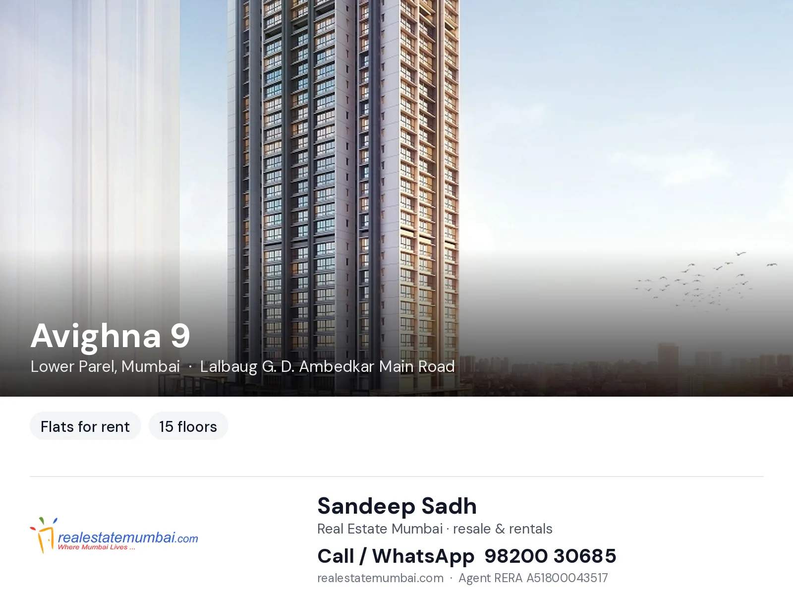 Avighna 9, Lower Parel, Mumbai — flats for rent | Real Estate Mumbai, Sandeep Sadh 98200 30685