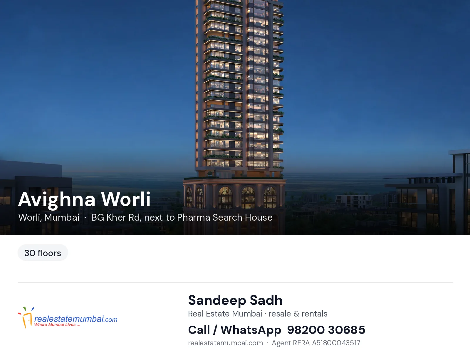 Avighna Worli, Worli, Mumbai — flats | Real Estate Mumbai, Sandeep Sadh 98200 30685