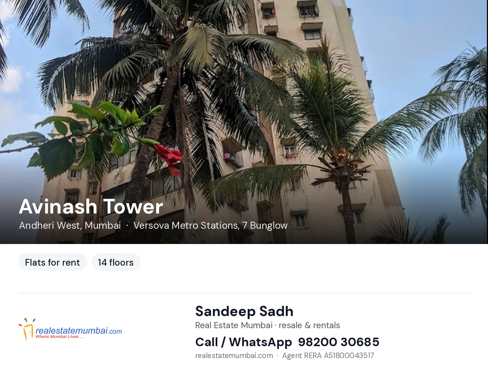Avinash Tower, Andheri West, Mumbai — flats for rent | Real Estate Mumbai, Sandeep Sadh 98200 30685