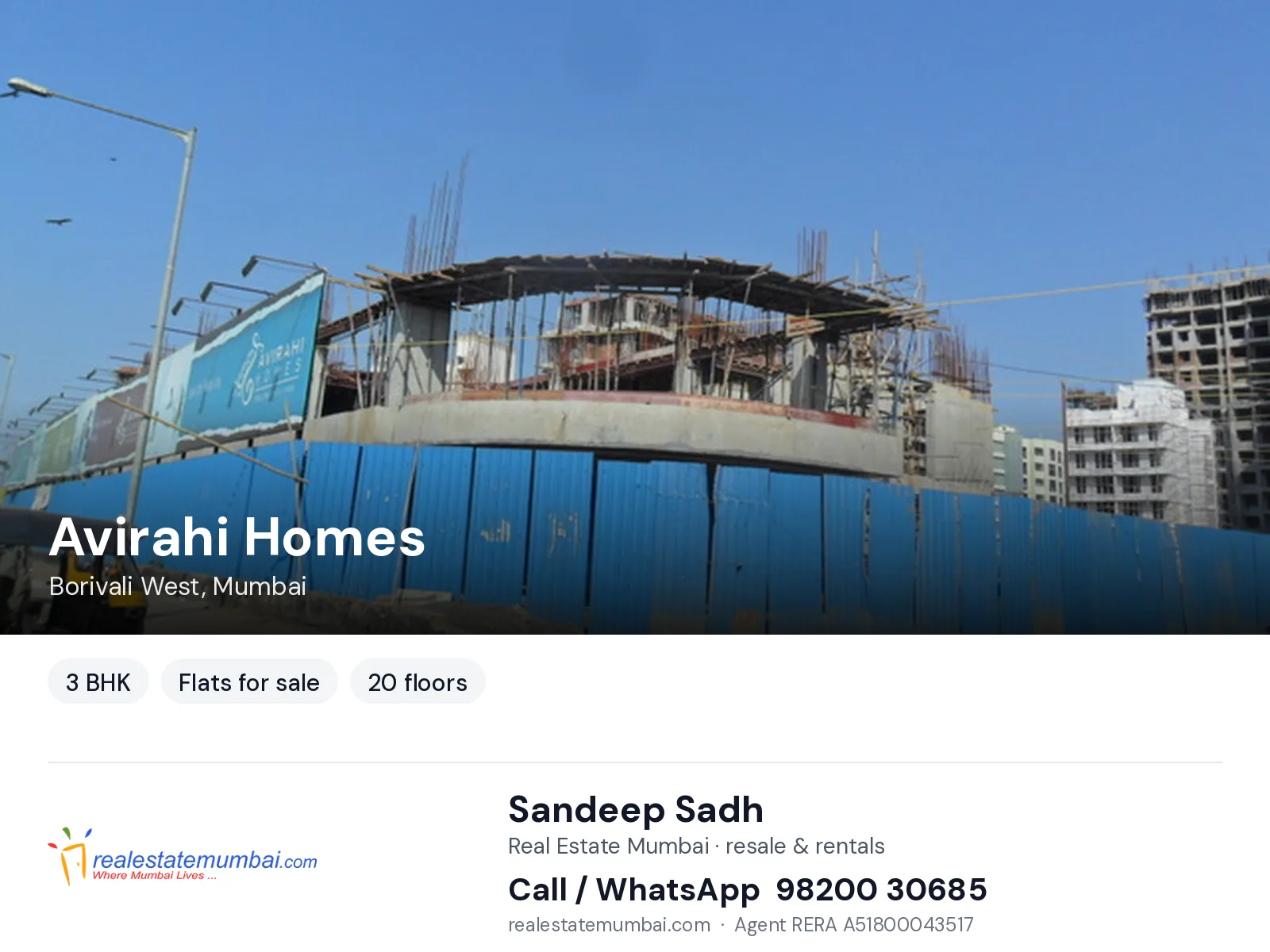 Avirahi Homes, Borivali West, Mumbai — 3 BHK flats for sale | Real Estate Mumbai, Sandeep Sadh 98200 30685