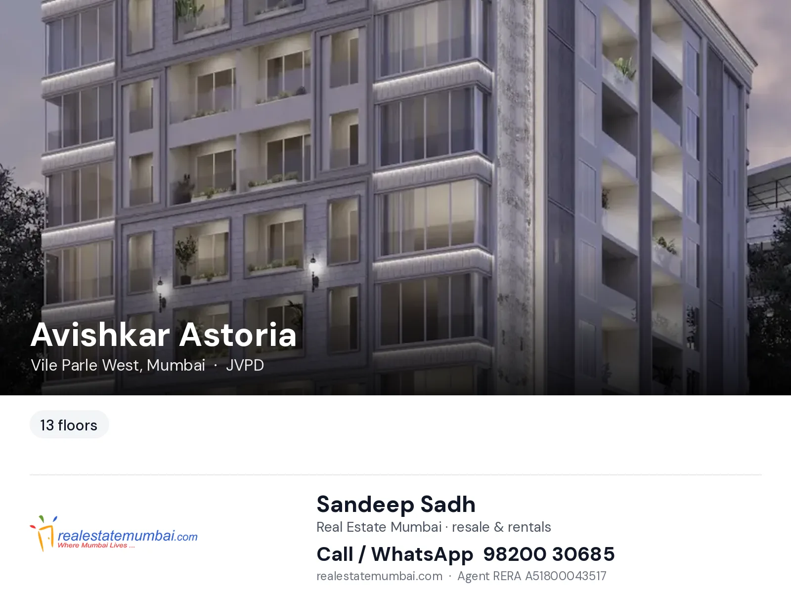 Avishkar Astoria, Vile Parle West, Mumbai — flats | Real Estate Mumbai, Sandeep Sadh 98200 30685