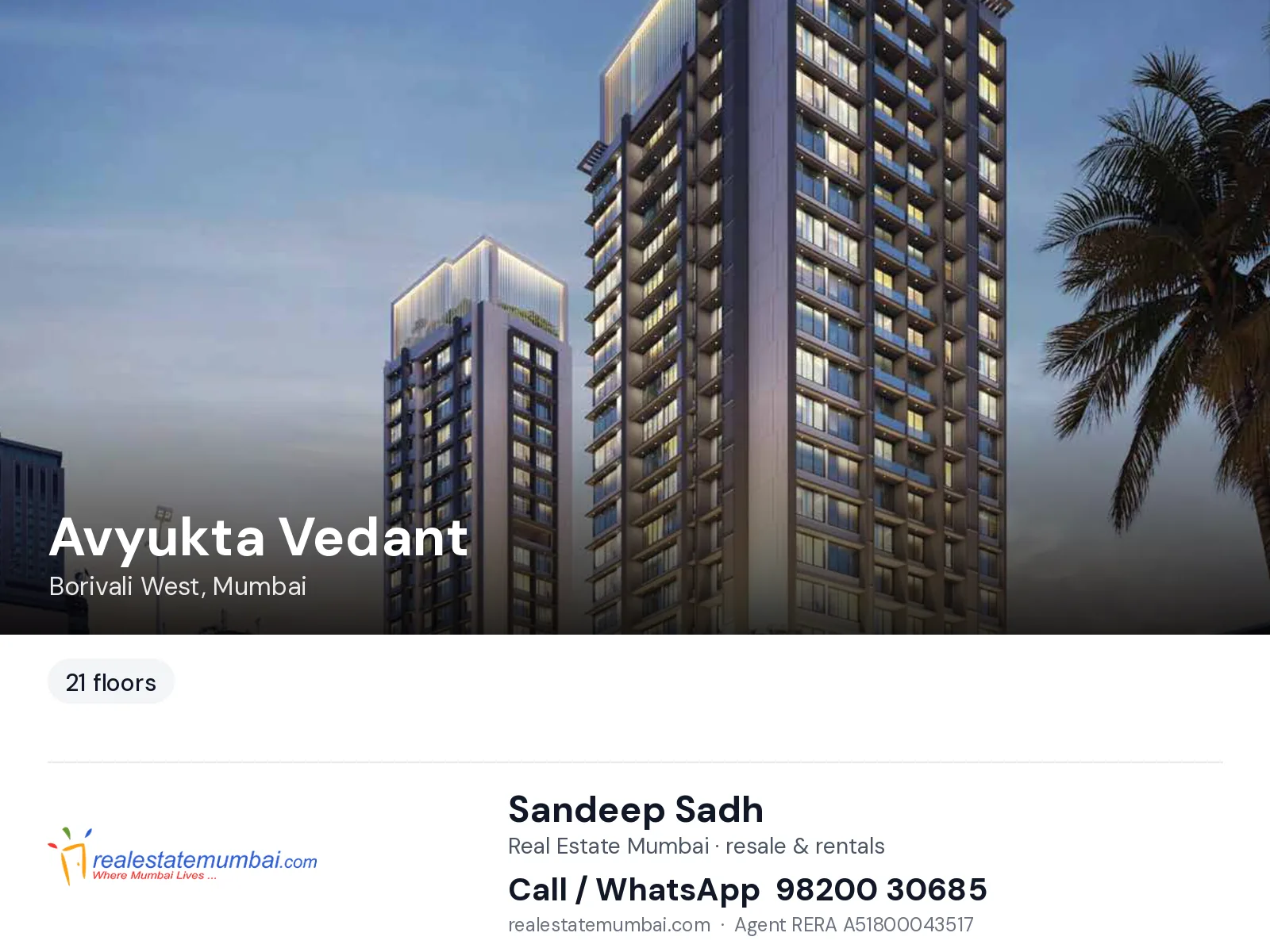 Avyukta Vedant, Borivali West, Mumbai — flats | Real Estate Mumbai, Sandeep Sadh 98200 30685