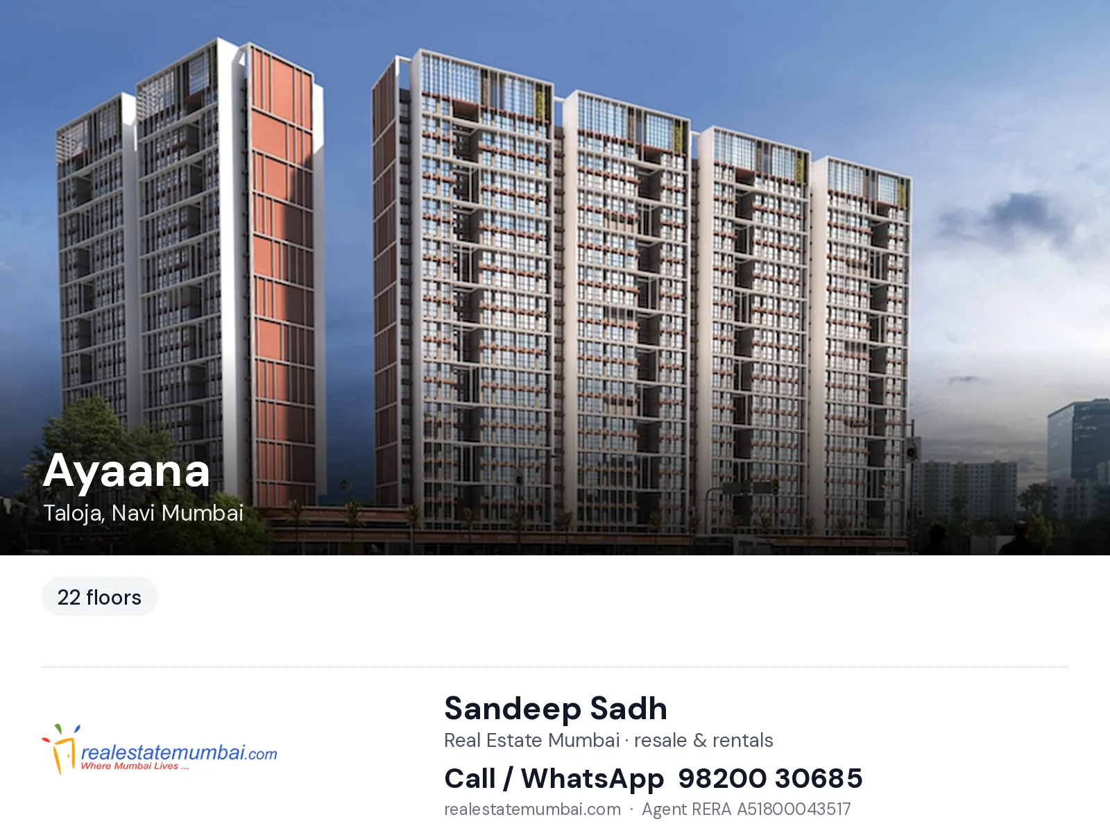 Ayaana, Taloja, Navi Mumbai — flats | Real Estate Mumbai, Sandeep Sadh 98200 30685