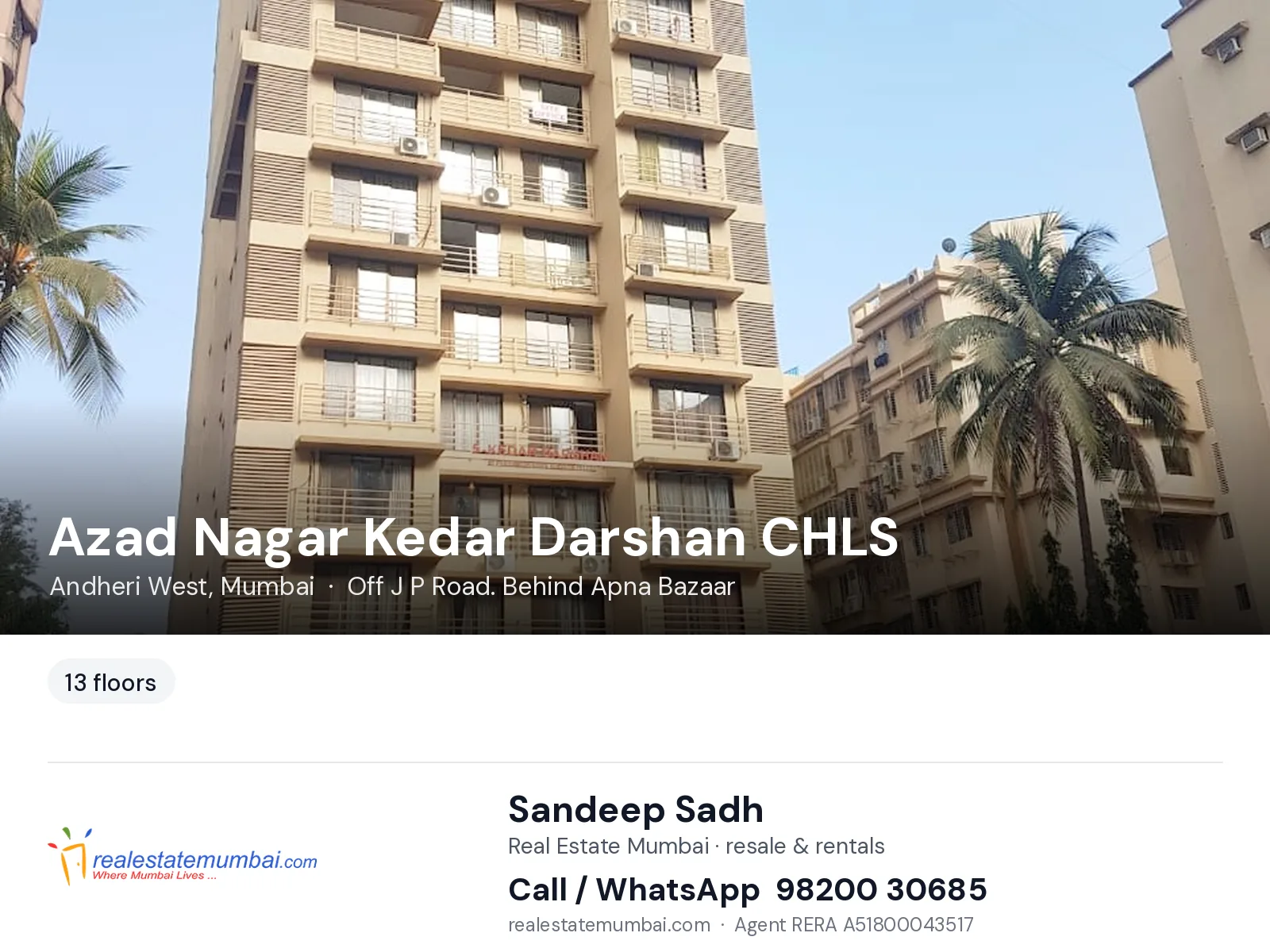 Azad Nagar Kedar Darshan CHLS, Andheri West, Mumbai — flats | Real Estate Mumbai, Sandeep Sadh 98200 30685