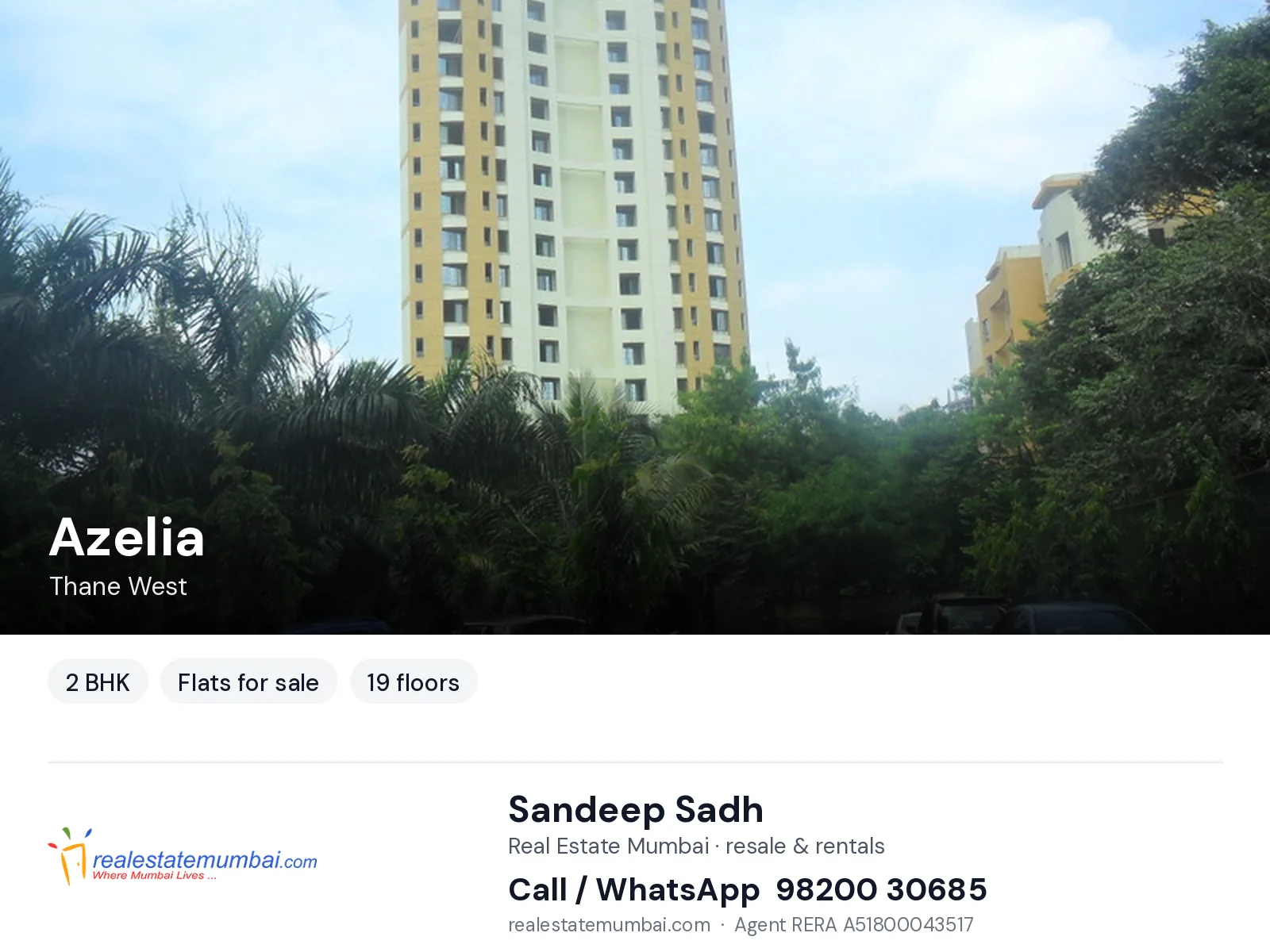 Azelia, Thane West — 2 BHK flats for sale | Real Estate Mumbai, Sandeep Sadh 98200 30685