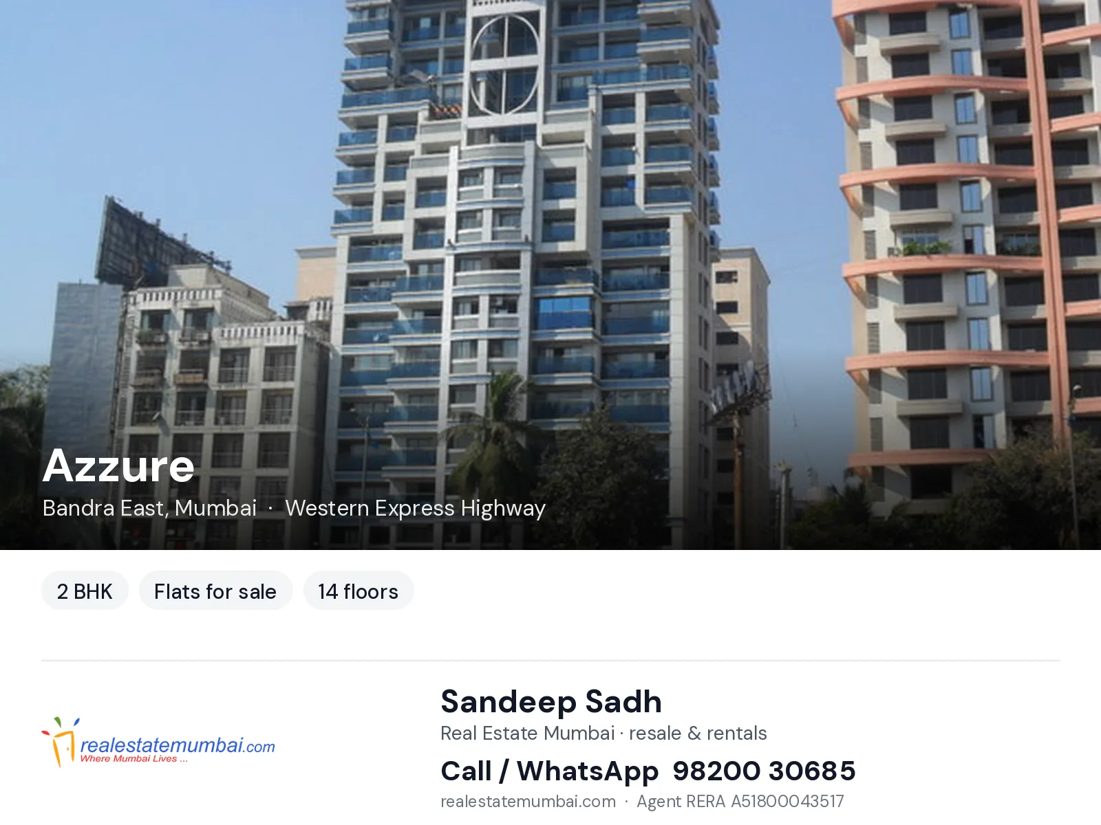 Azzure, Bandra East, Mumbai — 2 BHK flats for sale | Real Estate Mumbai, Sandeep Sadh 98200 30685