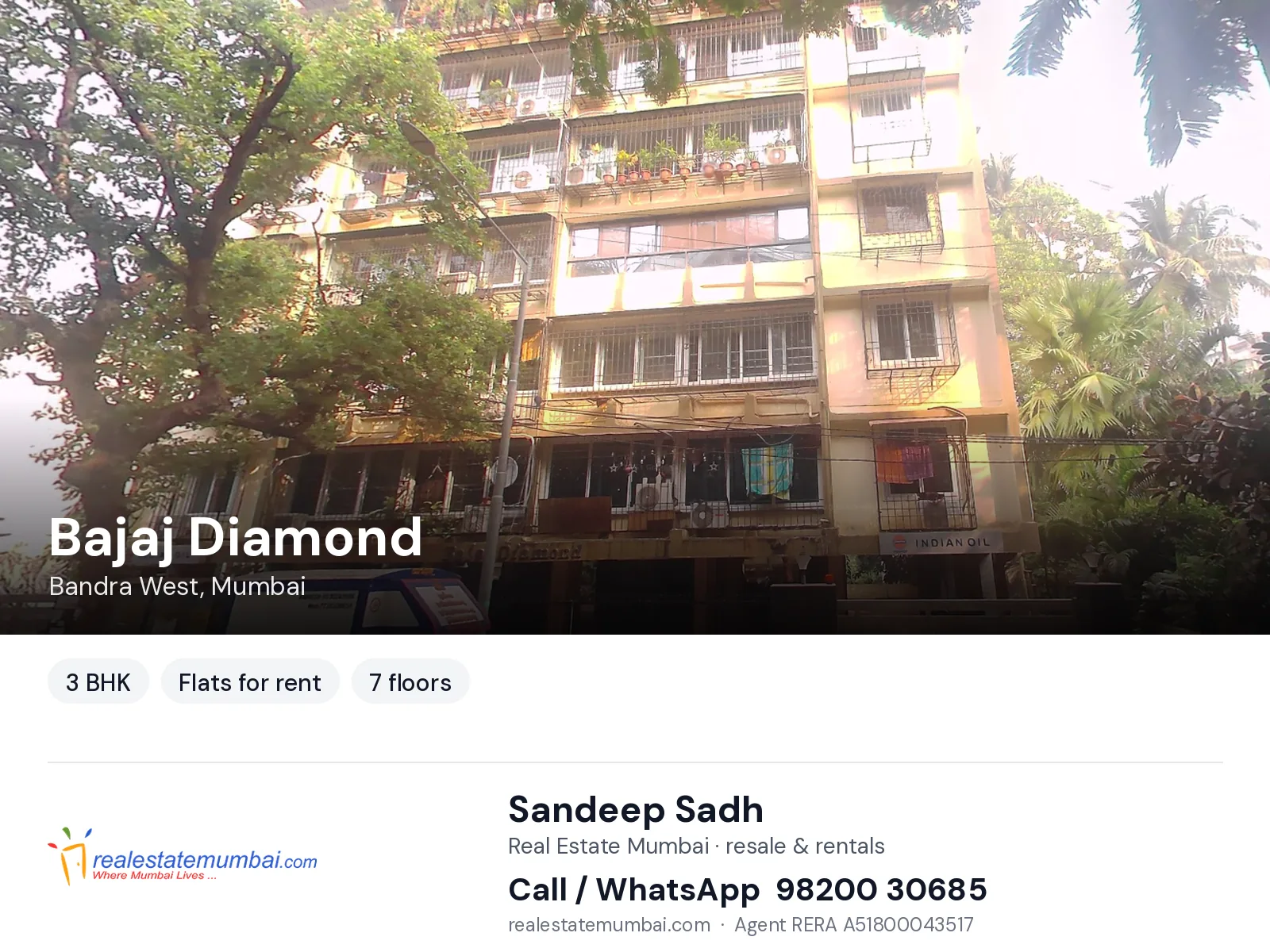 Bajaj Diamond, Bandra West, Mumbai — 3 BHK flats for rent | Real Estate Mumbai, Sandeep Sadh 98200 30685