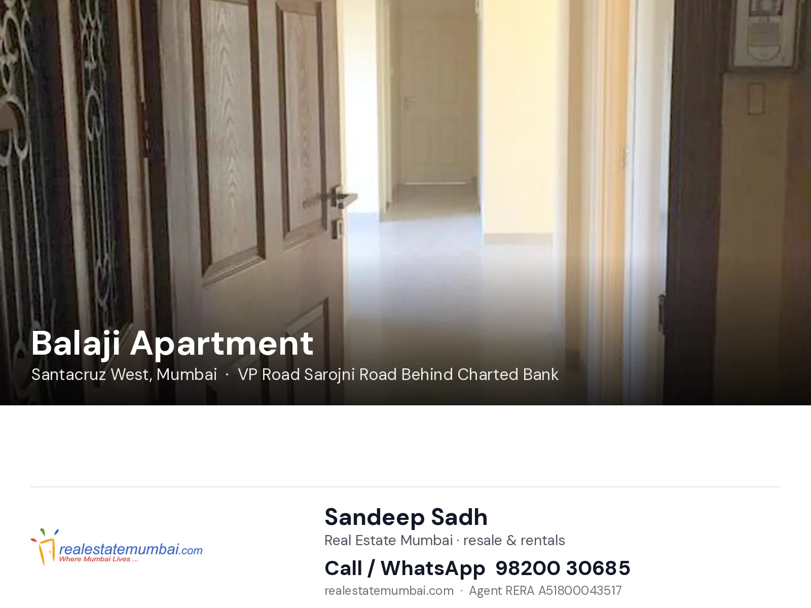 Balaji Apartment, Santacruz West, Mumbai — flats | Real Estate Mumbai, Sandeep Sadh 98200 30685