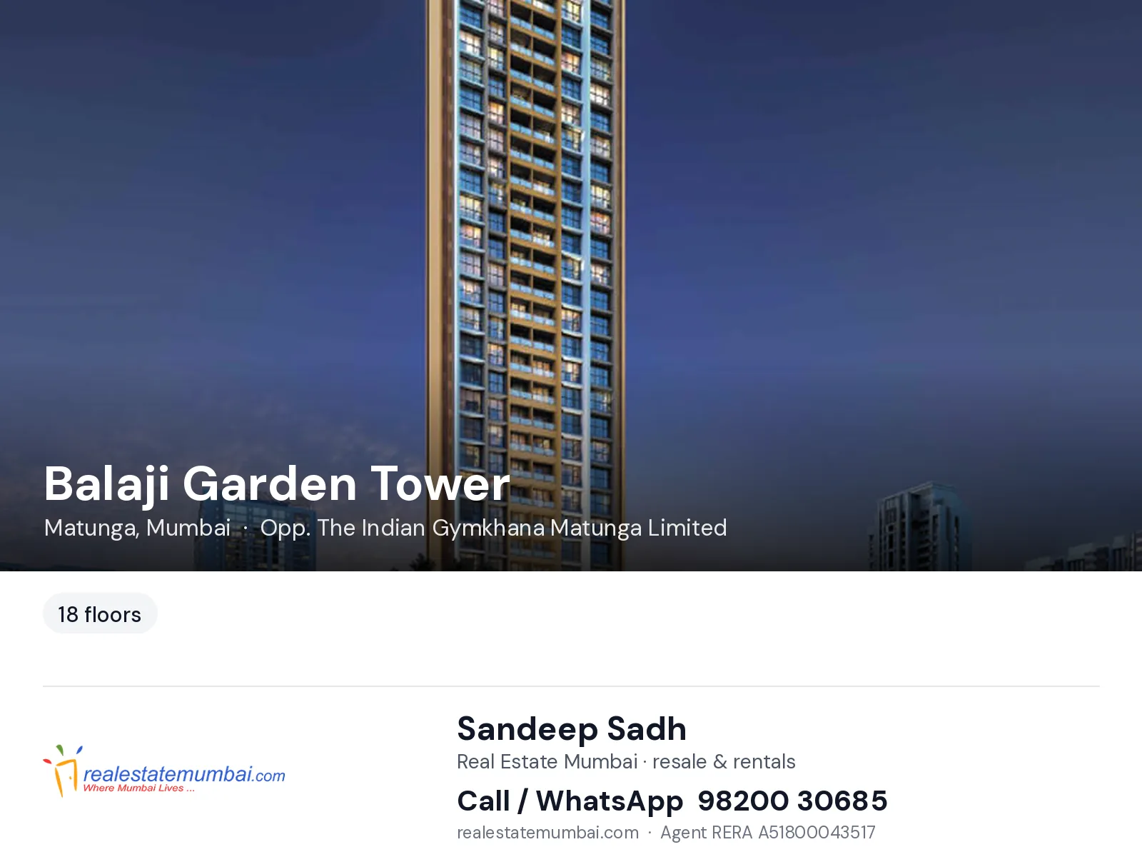 Balaji Garden Tower, Matunga, Mumbai — flats | Real Estate Mumbai, Sandeep Sadh 98200 30685