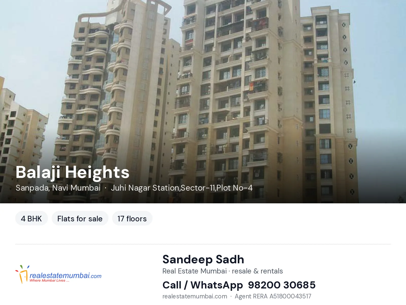 Balaji Heights, Sanpada, Navi Mumbai — 4 BHK flats for sale | Real Estate Mumbai, Sandeep Sadh 98200 30685