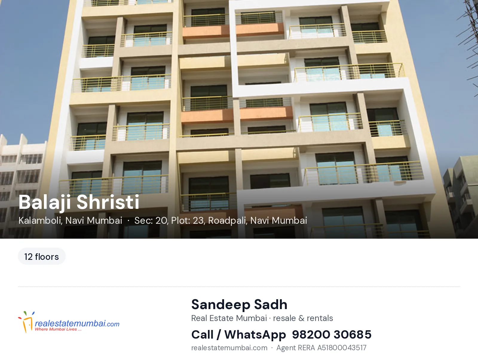 Balaji Shristi, Kalamboli, Navi Mumbai — flats | Real Estate Mumbai, Sandeep Sadh 98200 30685