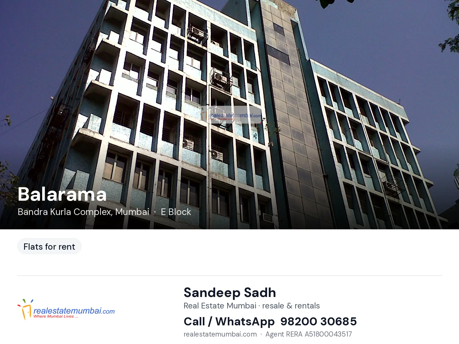 Balarama, Bandra Kurla Complex, Mumbai — flats for rent | Real Estate Mumbai, Sandeep Sadh 98200 30685