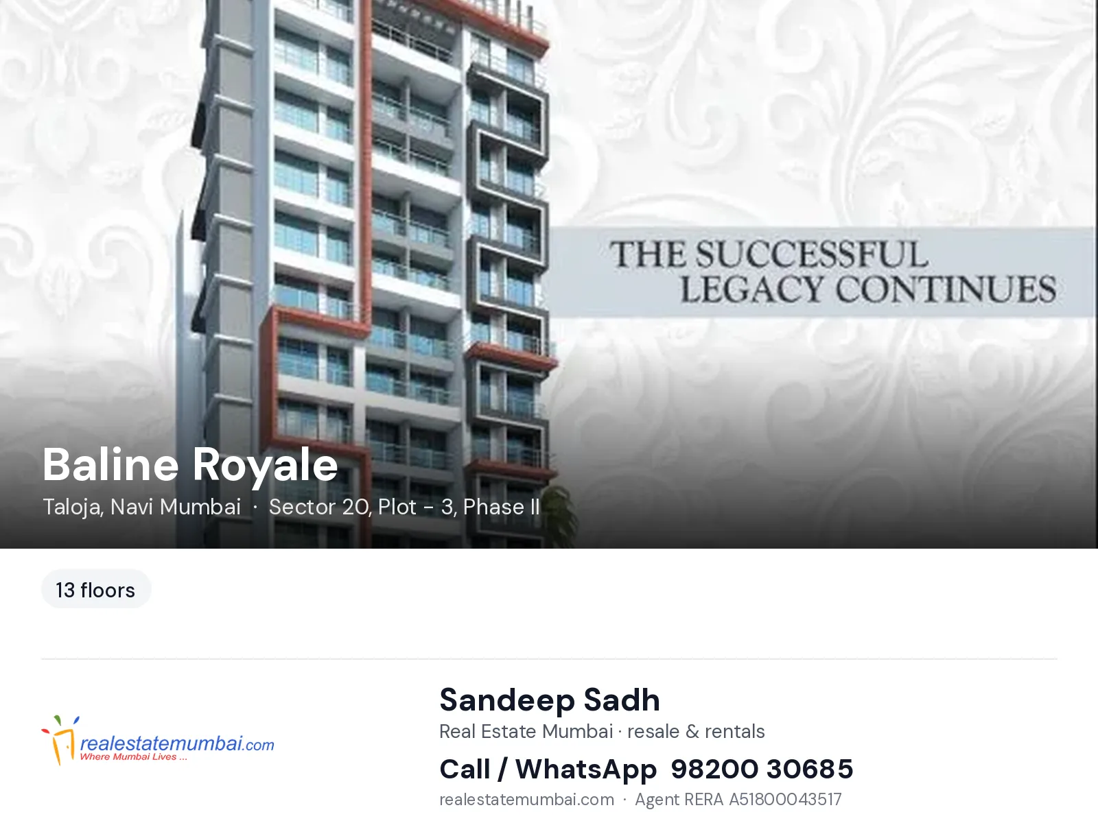 Baline Royale, Taloja, Navi Mumbai — flats | Real Estate Mumbai, Sandeep Sadh 98200 30685