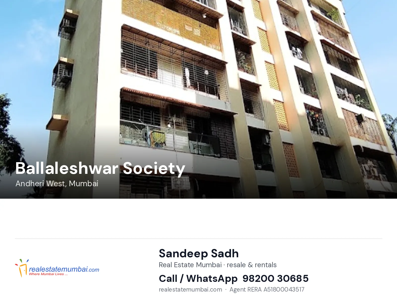 Ballaleshwar Society, Andheri West, Mumbai — flats | Real Estate Mumbai, Sandeep Sadh 98200 30685