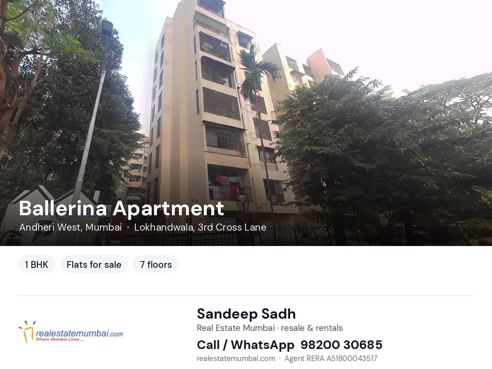 Ballerina Apartment, Andheri West, Mumbai — 1 BHK flats for sale | Real Estate Mumbai, Sandeep Sadh 98200 30685