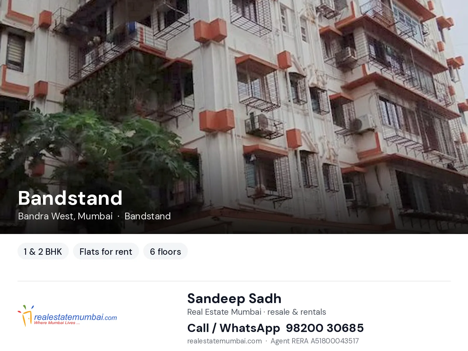Bandstand, Bandra West, Mumbai — 1 & 2 BHK flats for rent | Real Estate Mumbai, Sandeep Sadh 98200 30685