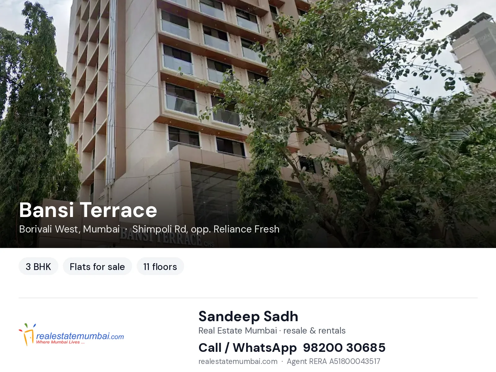 Bansi Terrace, Borivali West, Mumbai — 3 BHK flats for sale | Real Estate Mumbai, Sandeep Sadh 98200 30685