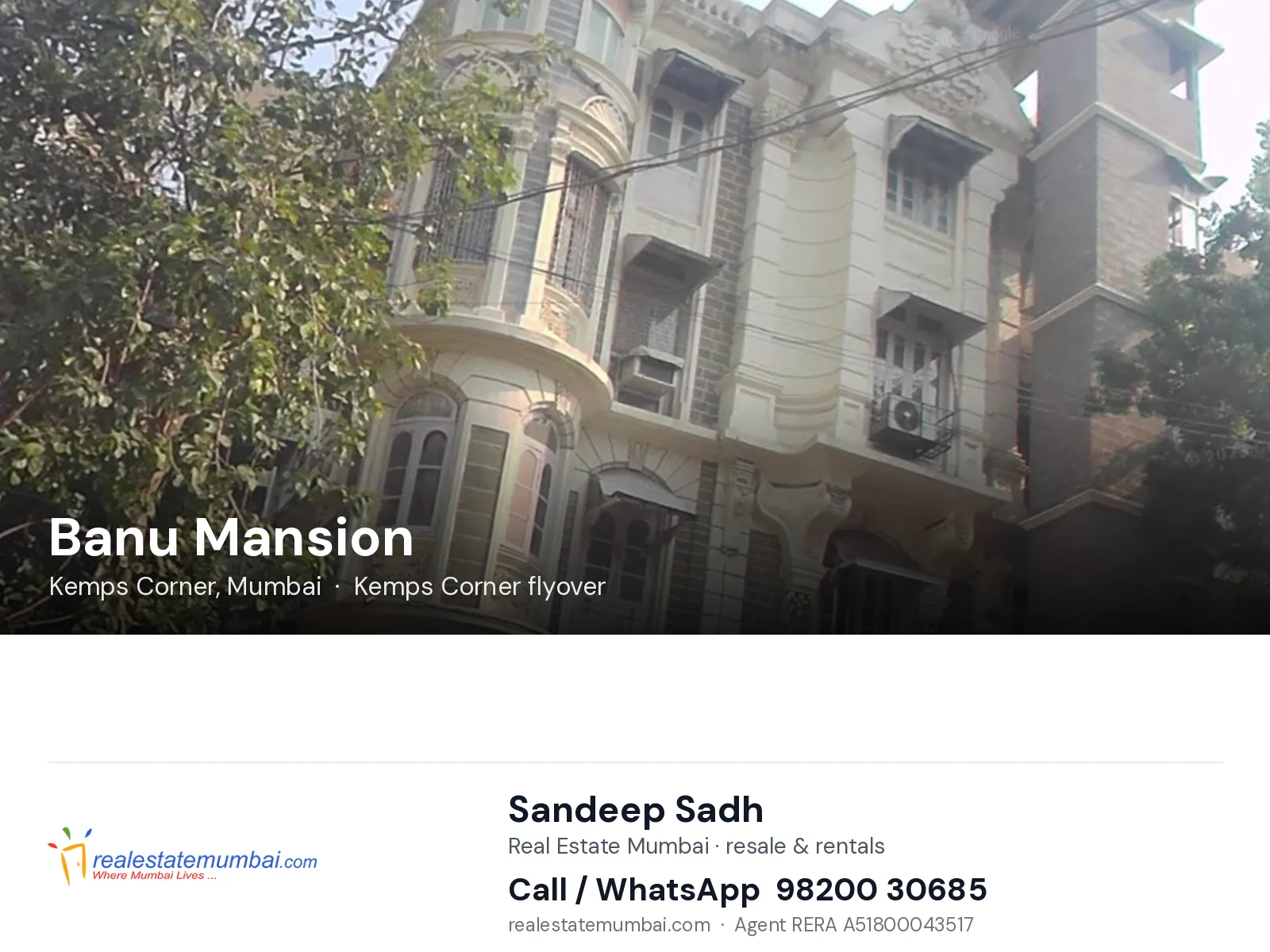 Banu Mansion, Kemps Corner, Mumbai — flats | Real Estate Mumbai, Sandeep Sadh 98200 30685