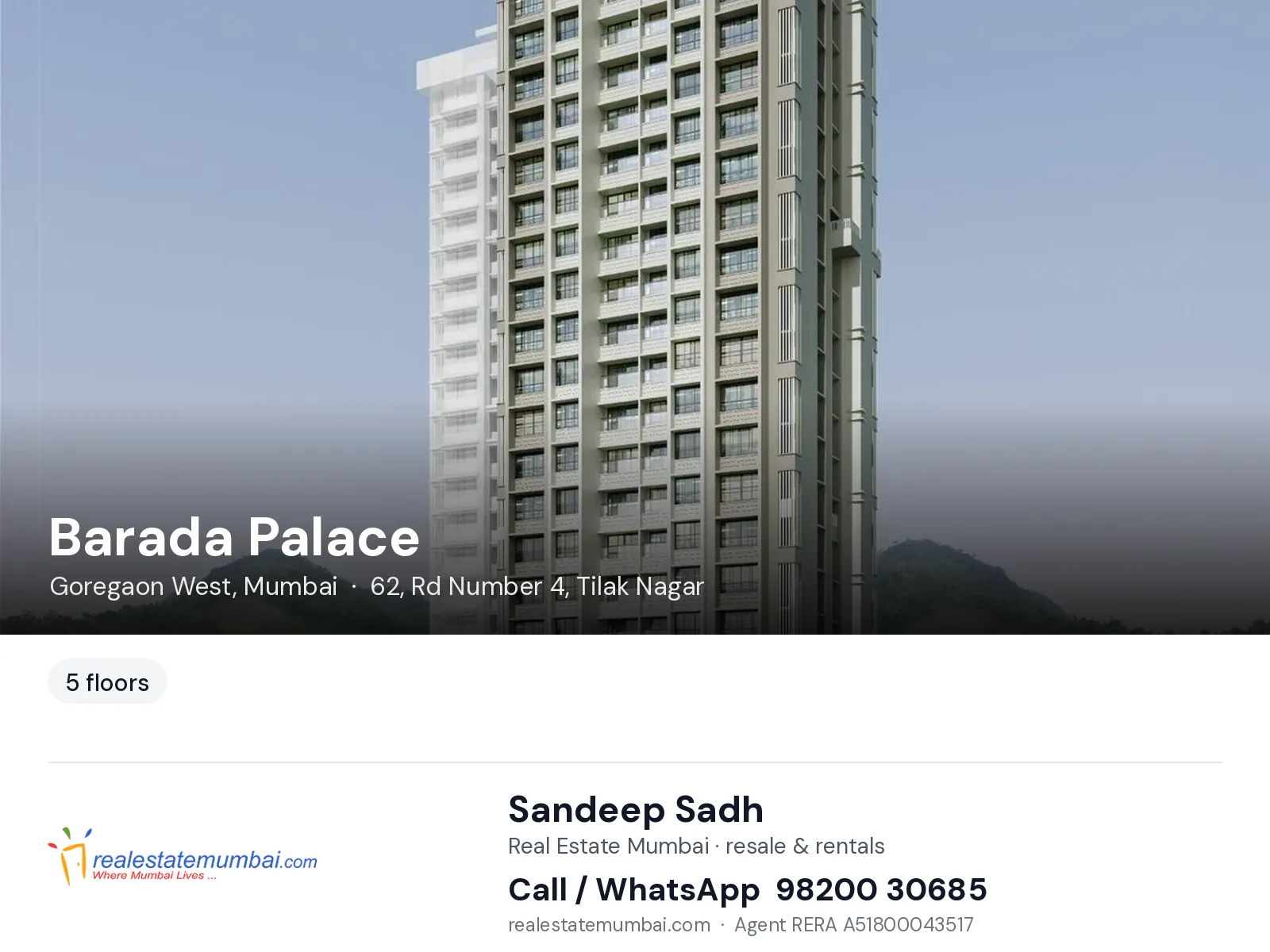 Barada Palace, Goregaon West, Mumbai — flats | Real Estate Mumbai, Sandeep Sadh 98200 30685