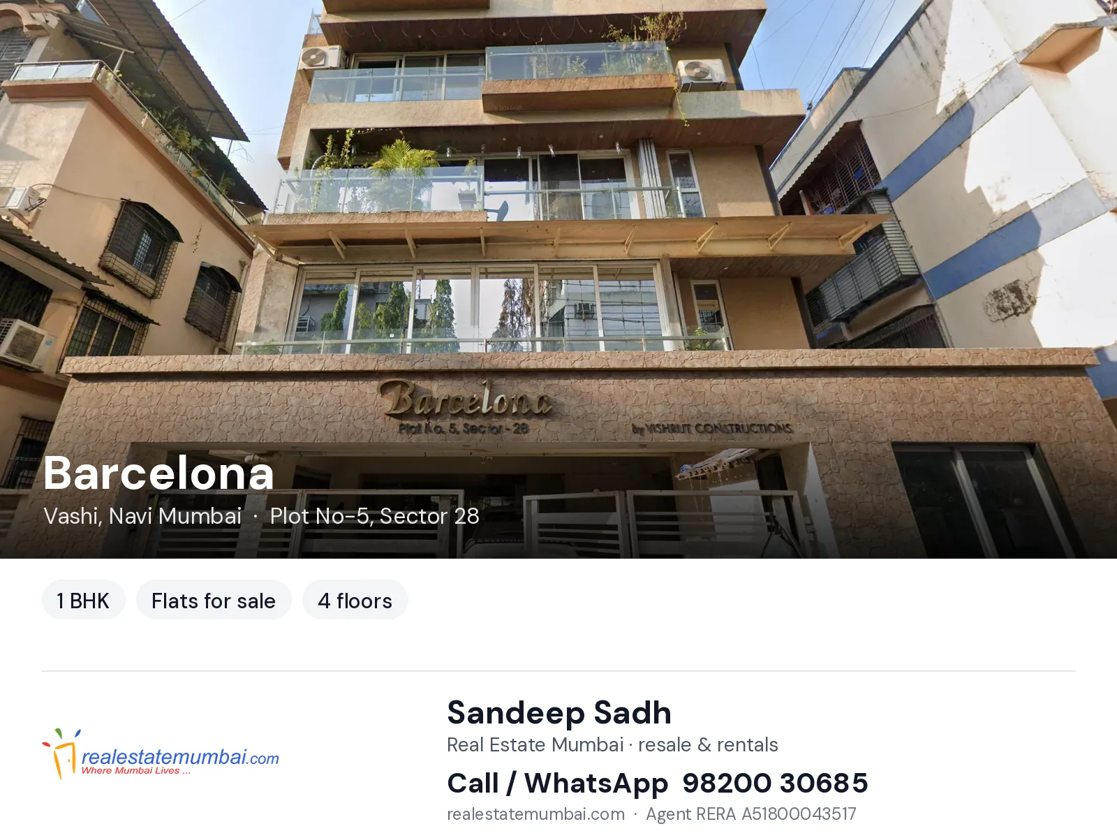 Barcelona, Vashi, Navi Mumbai — 1 BHK flats for sale | Real Estate Mumbai, Sandeep Sadh 98200 30685