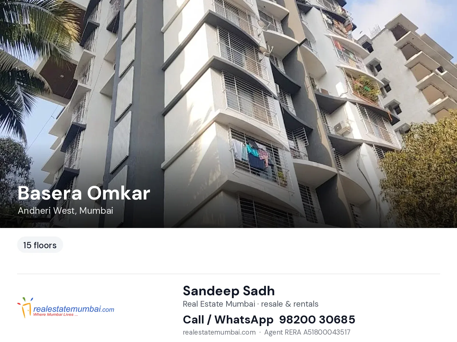 Basera Omkar, Andheri West, Mumbai — flats | Real Estate Mumbai, Sandeep Sadh 98200 30685