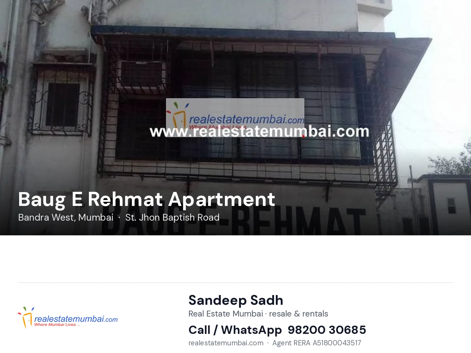 Baug E Rehmat Apartment, Bandra West, Mumbai — flats | Real Estate Mumbai, Sandeep Sadh 98200 30685