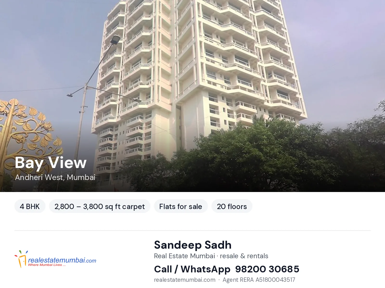 Bay View, Andheri West, Mumbai — 4 BHK flats for sale | Real Estate Mumbai, Sandeep Sadh 98200 30685