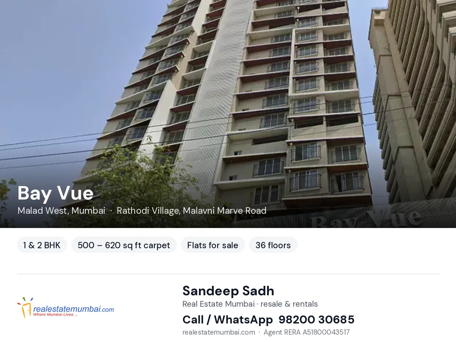Bay Vue, Malad West, Mumbai — 1 & 2 BHK flats for sale | Real Estate Mumbai, Sandeep Sadh 98200 30685