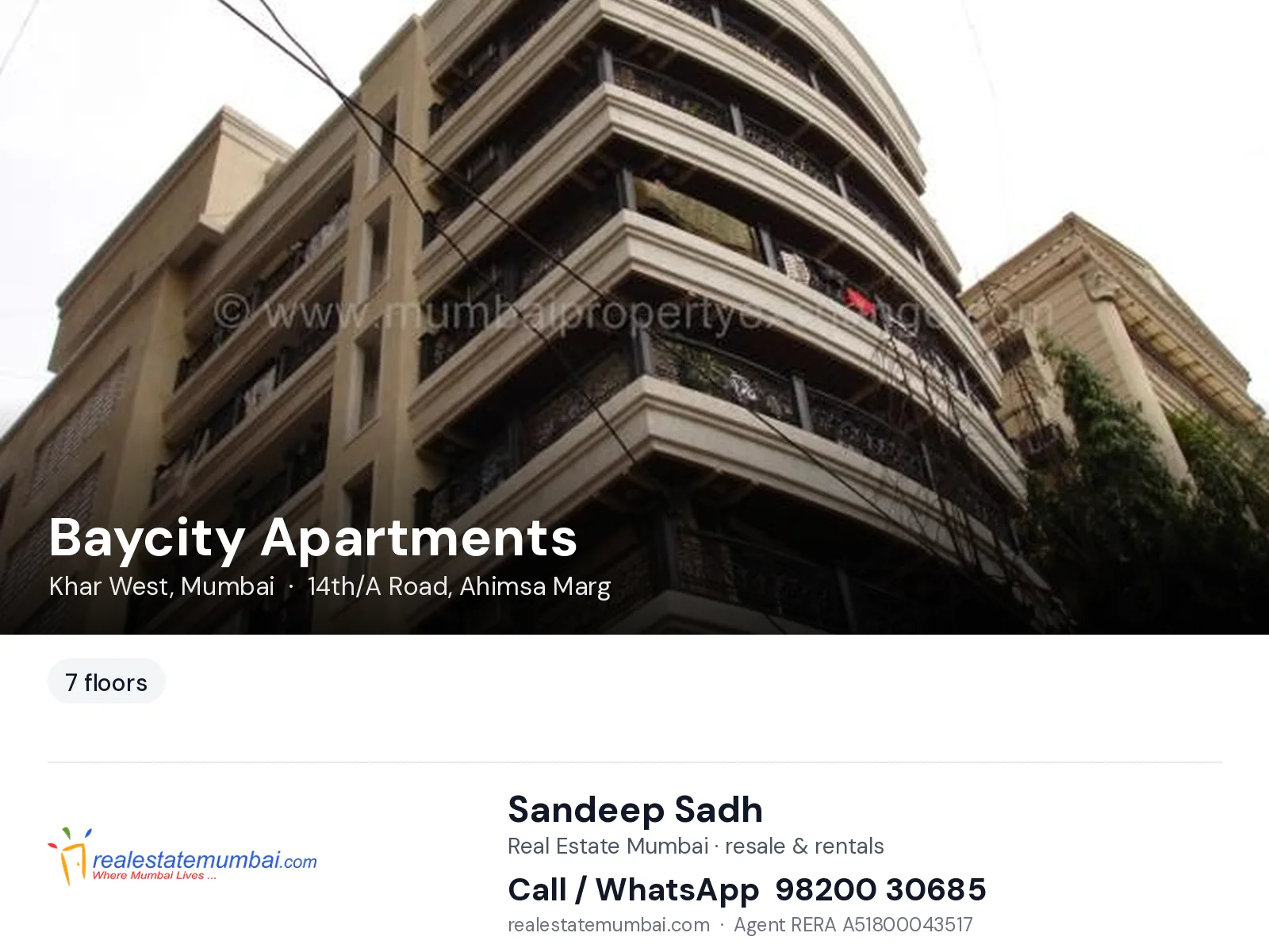 Baycity Apartments, Khar West, Mumbai — flats | Real Estate Mumbai, Sandeep Sadh 98200 30685