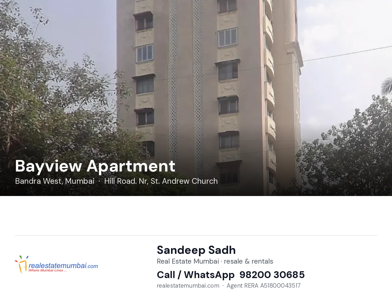 Bayview Apartment, Bandra West, Mumbai — flats | Real Estate Mumbai, Sandeep Sadh 98200 30685