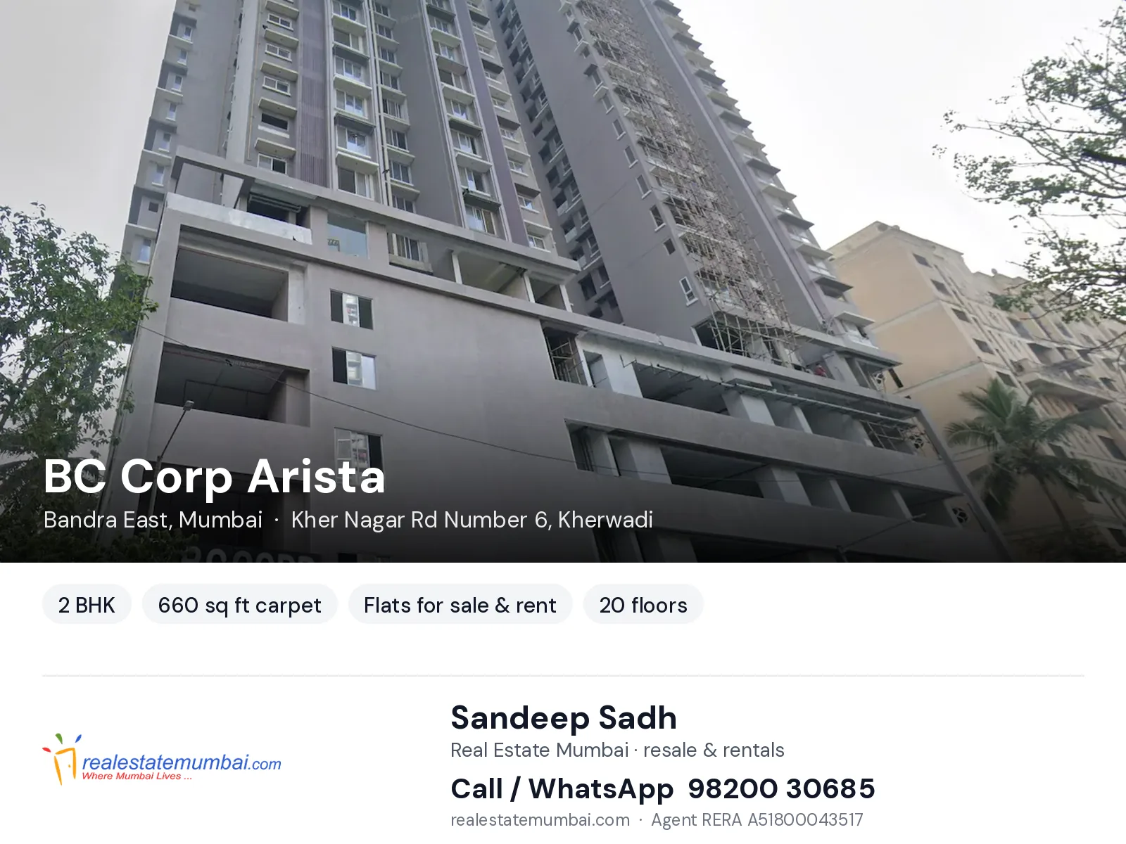 BC Corp Arista, Bandra East, Mumbai — 2 BHK flats for sale & rent | Real Estate Mumbai, Sandeep Sadh 98200 30685