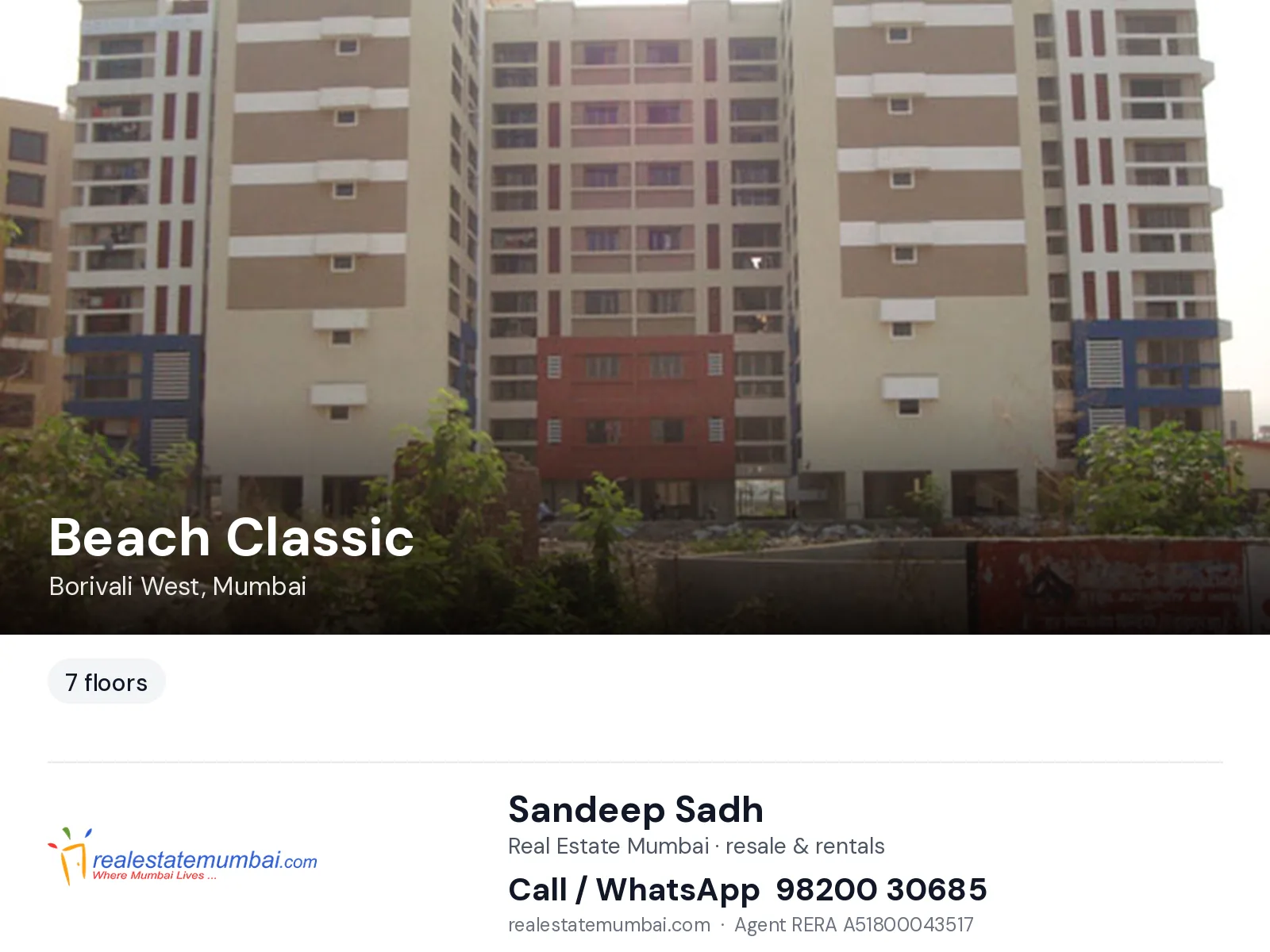 Beach Classic, Borivali West, Mumbai — flats | Real Estate Mumbai, Sandeep Sadh 98200 30685