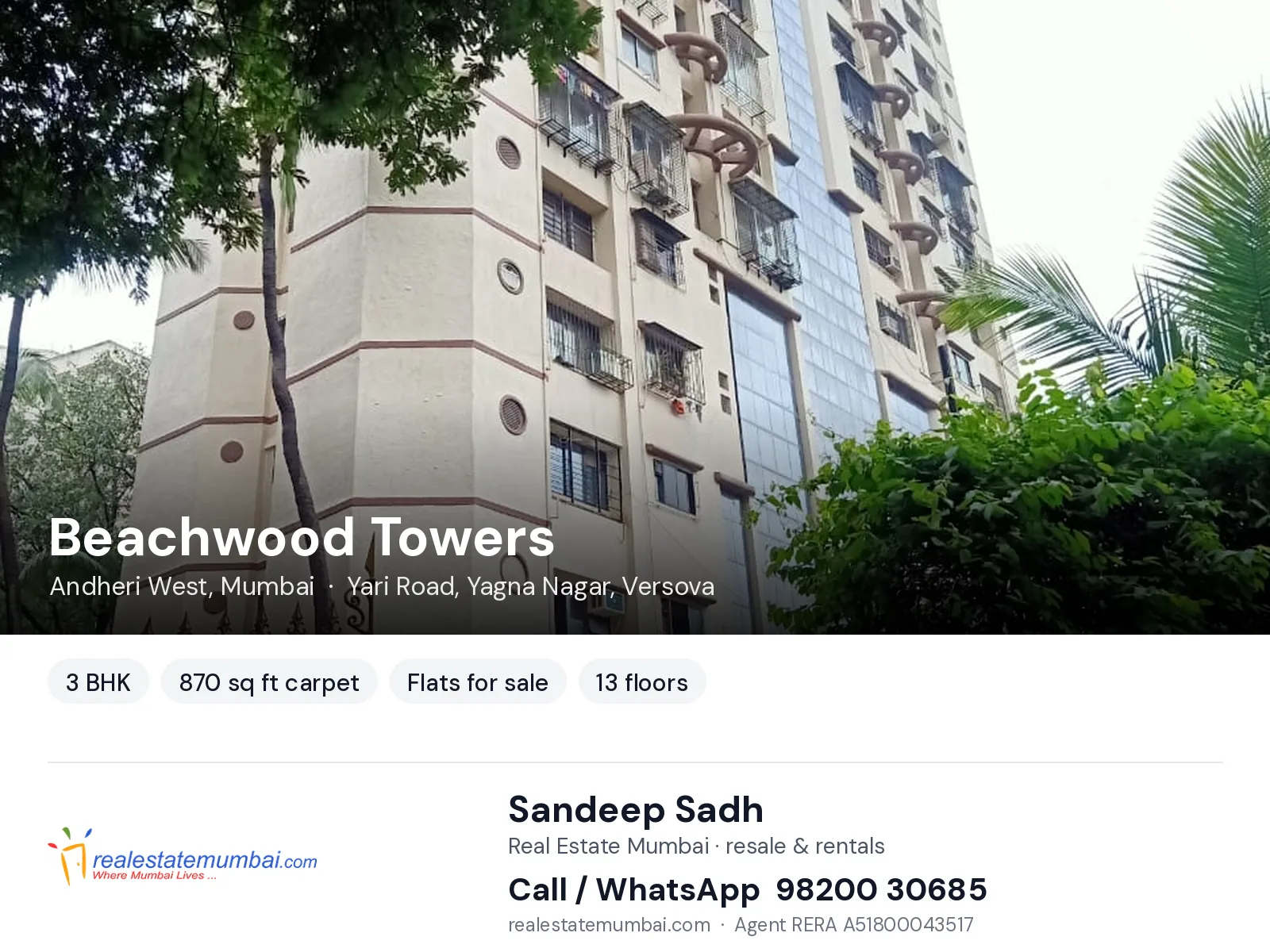 Beachwood Towers, Andheri West, Mumbai — 3 BHK flats for sale | Real Estate Mumbai, Sandeep Sadh 98200 30685