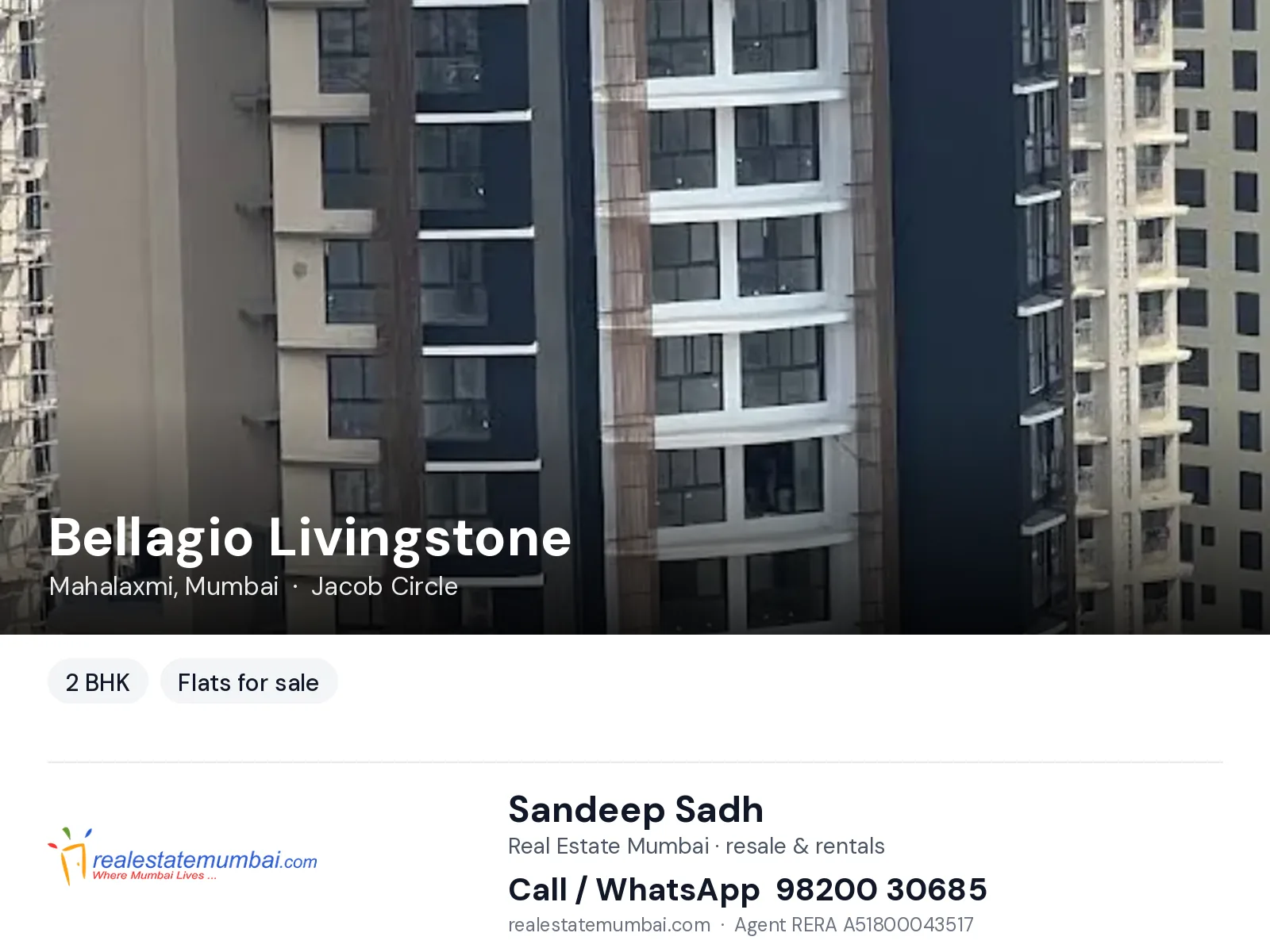 Bellagio Livingstone, Mahalaxmi, Mumbai — 2 BHK flats for sale | Real Estate Mumbai, Sandeep Sadh 98200 30685