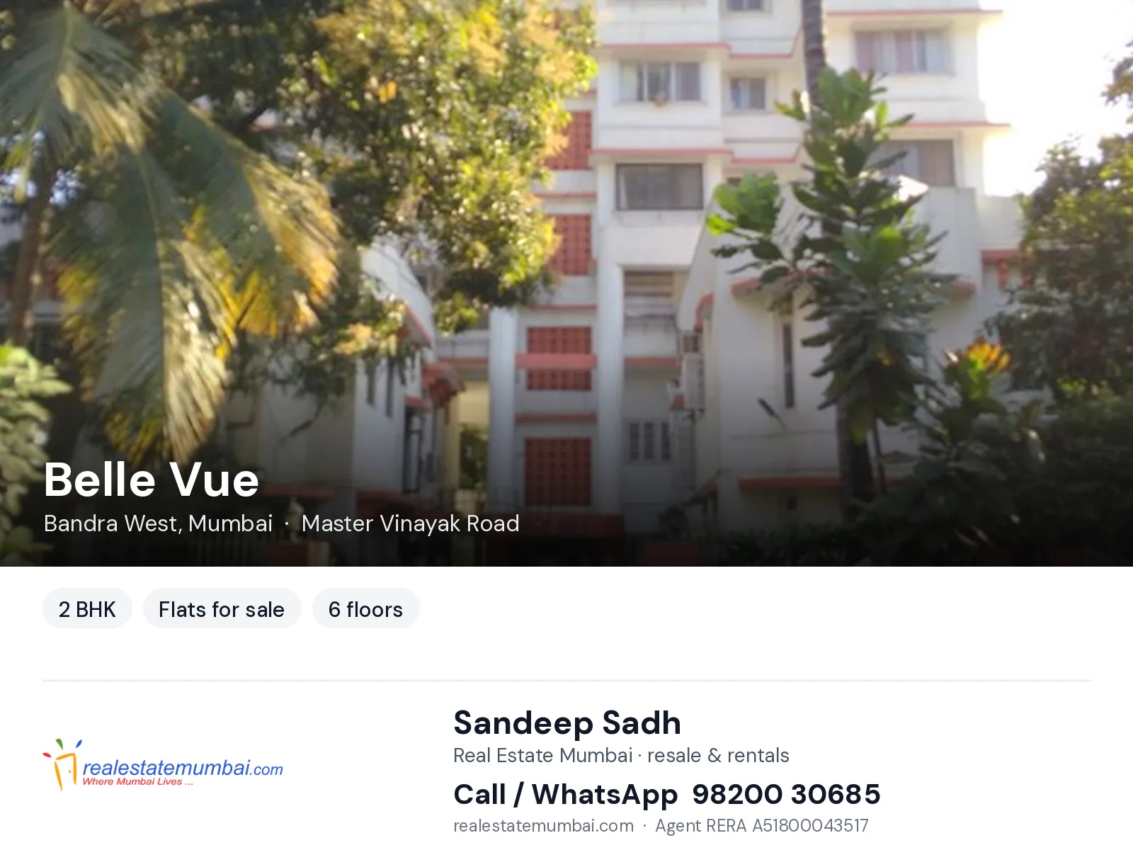 Belle Vue, Bandra West, Mumbai — 2 BHK flats for sale | Real Estate Mumbai, Sandeep Sadh 98200 30685