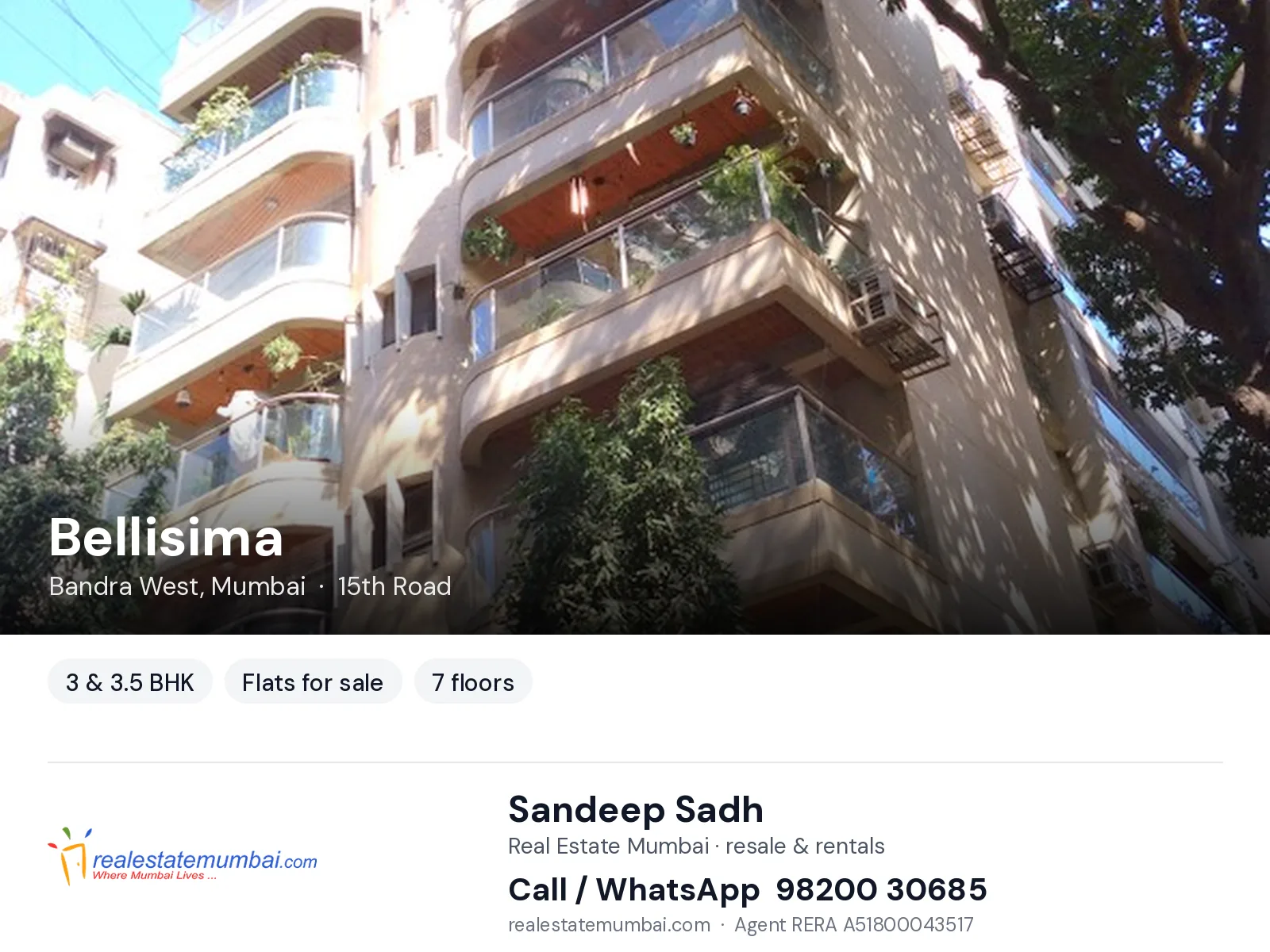 Bellisima, Bandra West, Mumbai — 3 & 3.5 BHK flats for sale | Real Estate Mumbai, Sandeep Sadh 98200 30685