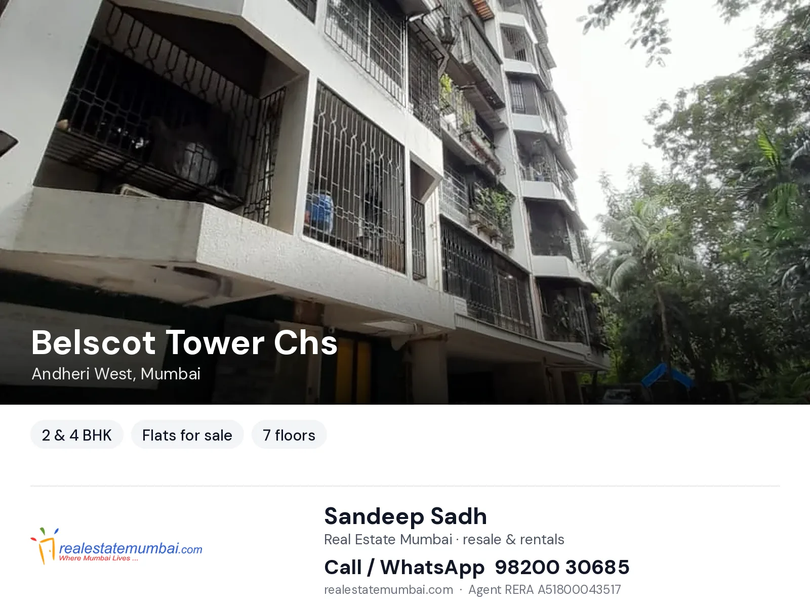 Belscot Tower Chs, Andheri West, Mumbai — 2 & 4 BHK flats for sale | Real Estate Mumbai, Sandeep Sadh 98200 30685