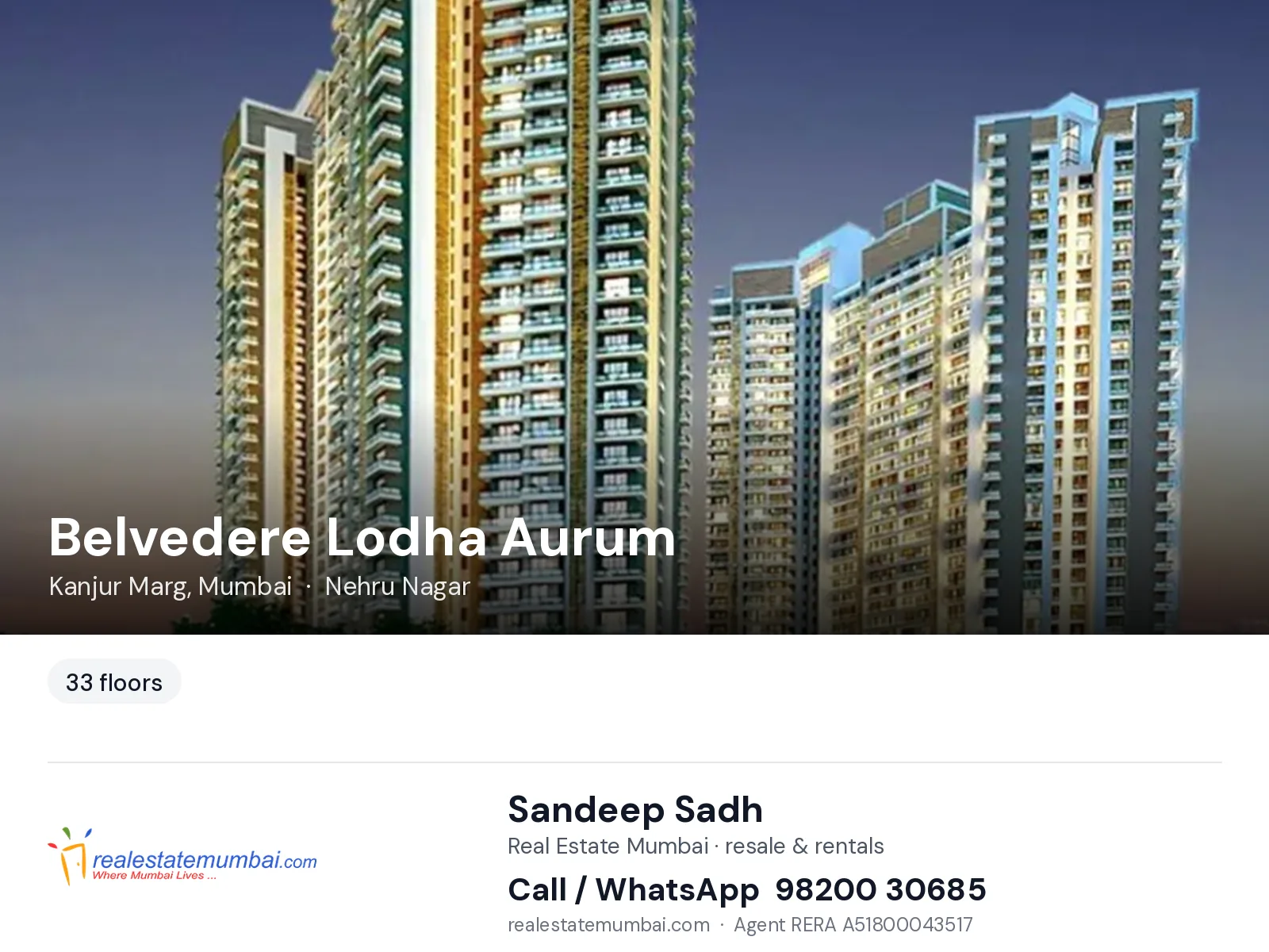 Belvedere Lodha Aurum, Kanjur Marg, Mumbai — flats | Real Estate Mumbai, Sandeep Sadh 98200 30685