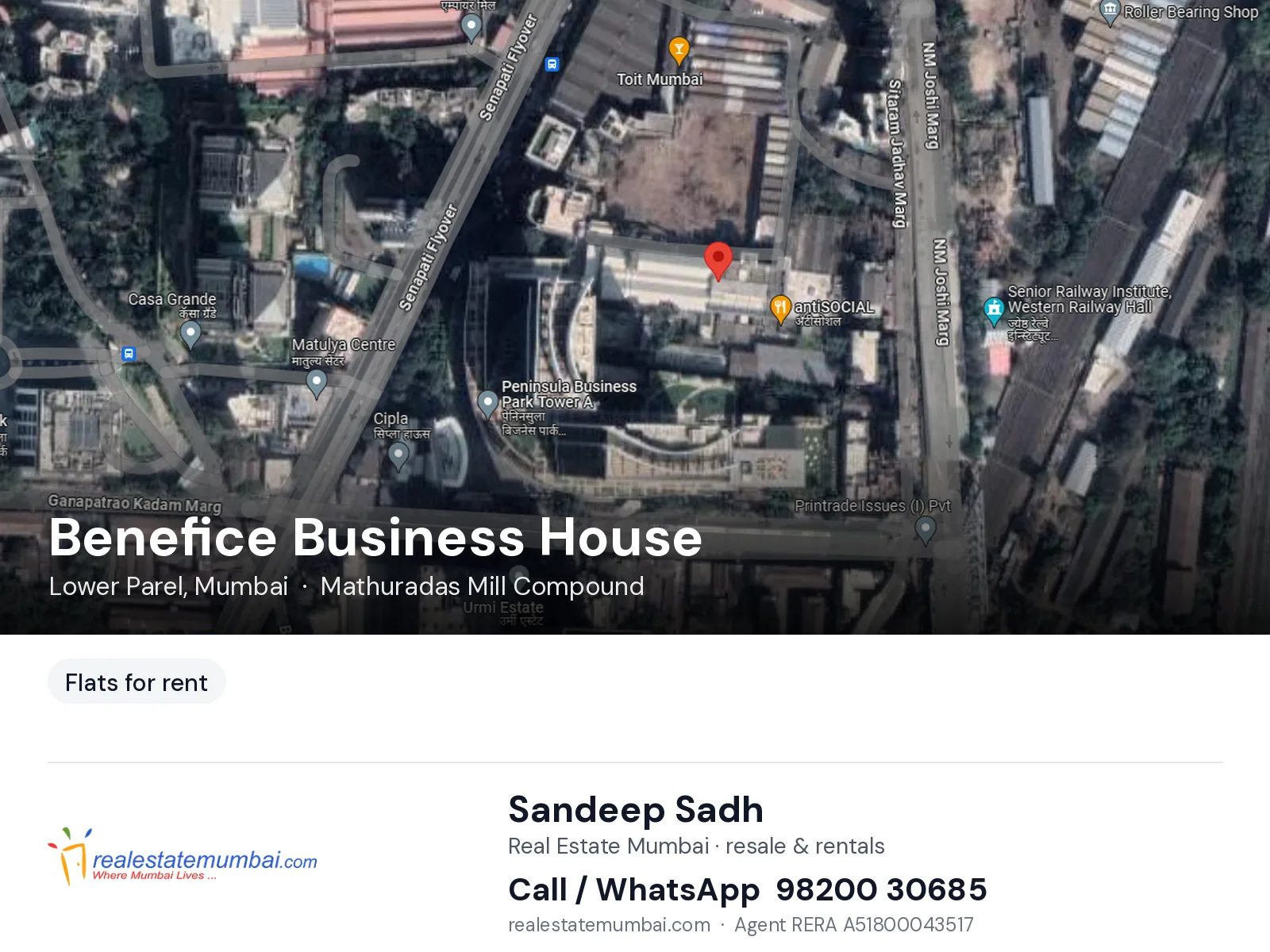 Benefice Business House, Lower Parel, Mumbai — flats for rent | Real Estate Mumbai, Sandeep Sadh 98200 30685