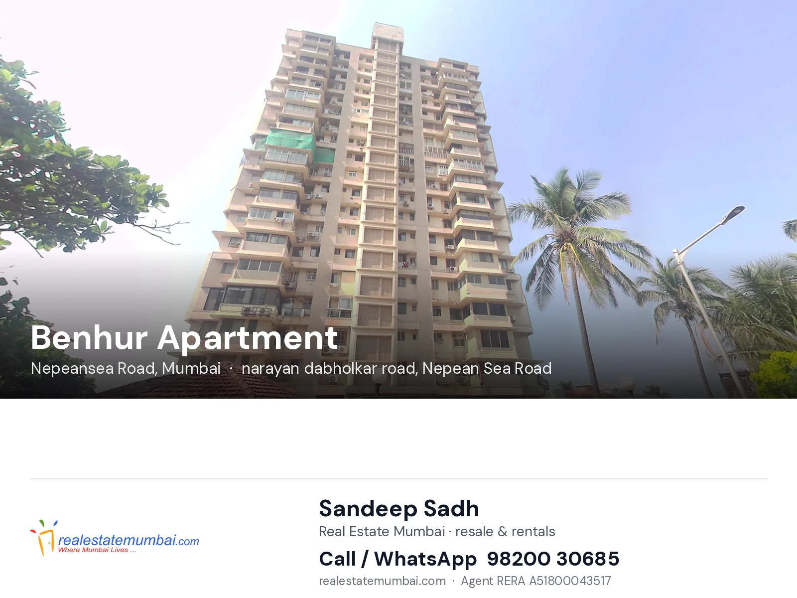 Benhur Apartment, Nepeansea Road, Mumbai — flats | Real Estate Mumbai, Sandeep Sadh 98200 30685