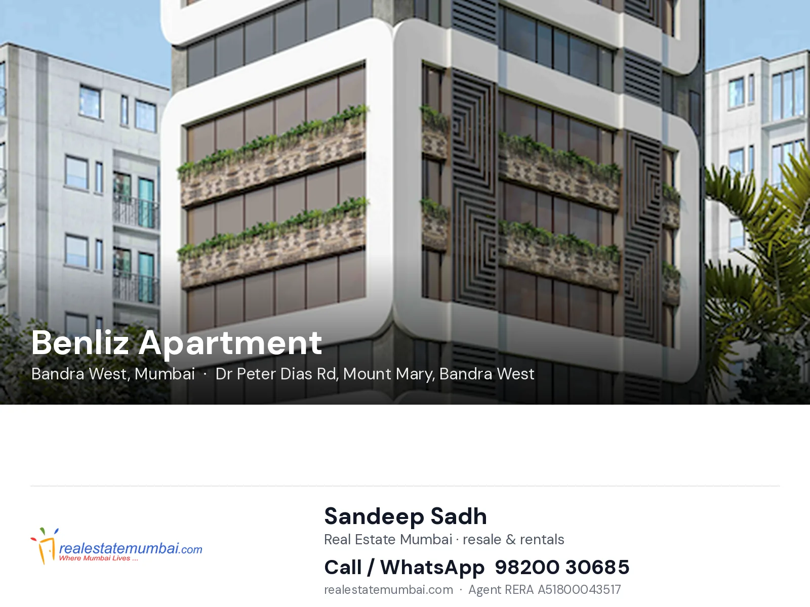 Benliz Apartment, Bandra West, Mumbai — flats | Real Estate Mumbai, Sandeep Sadh 98200 30685