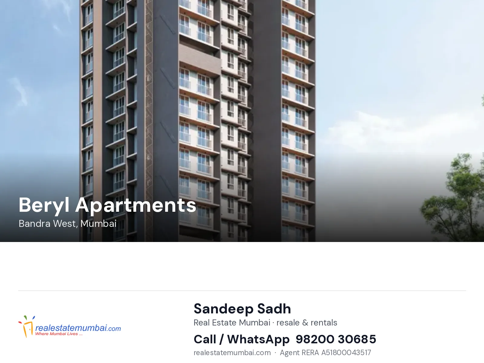 Beryl Apartments, Bandra West, Mumbai — flats | Real Estate Mumbai, Sandeep Sadh 98200 30685