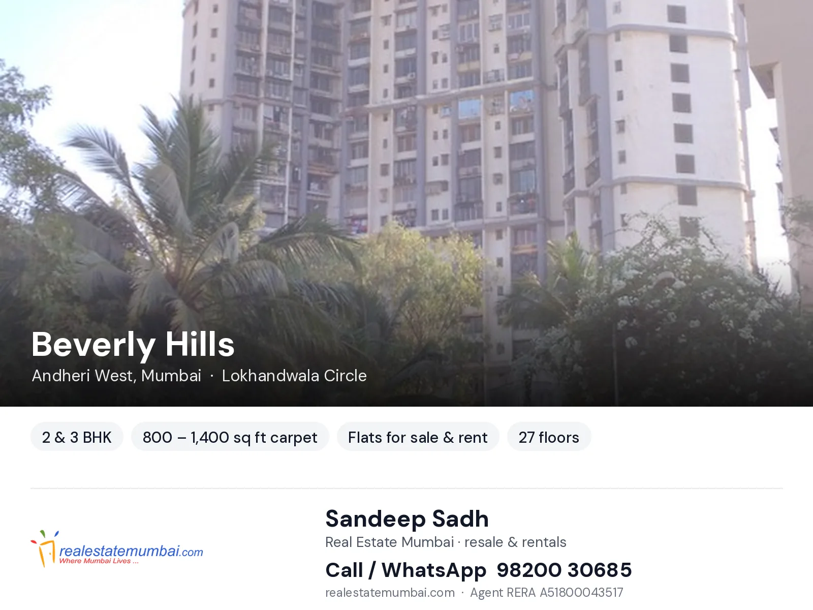 Beverly Hills, Andheri West, Mumbai — 2 & 3 BHK flats for sale & rent | Real Estate Mumbai, Sandeep Sadh 98200 30685