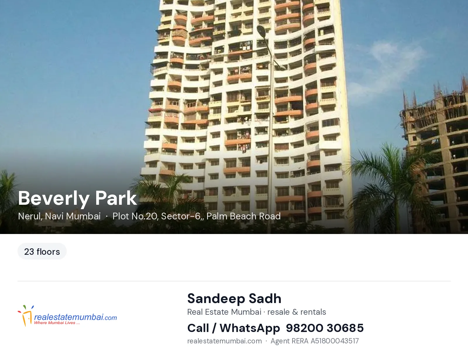 Beverly Park, Nerul, Navi Mumbai — flats | Real Estate Mumbai, Sandeep Sadh 98200 30685