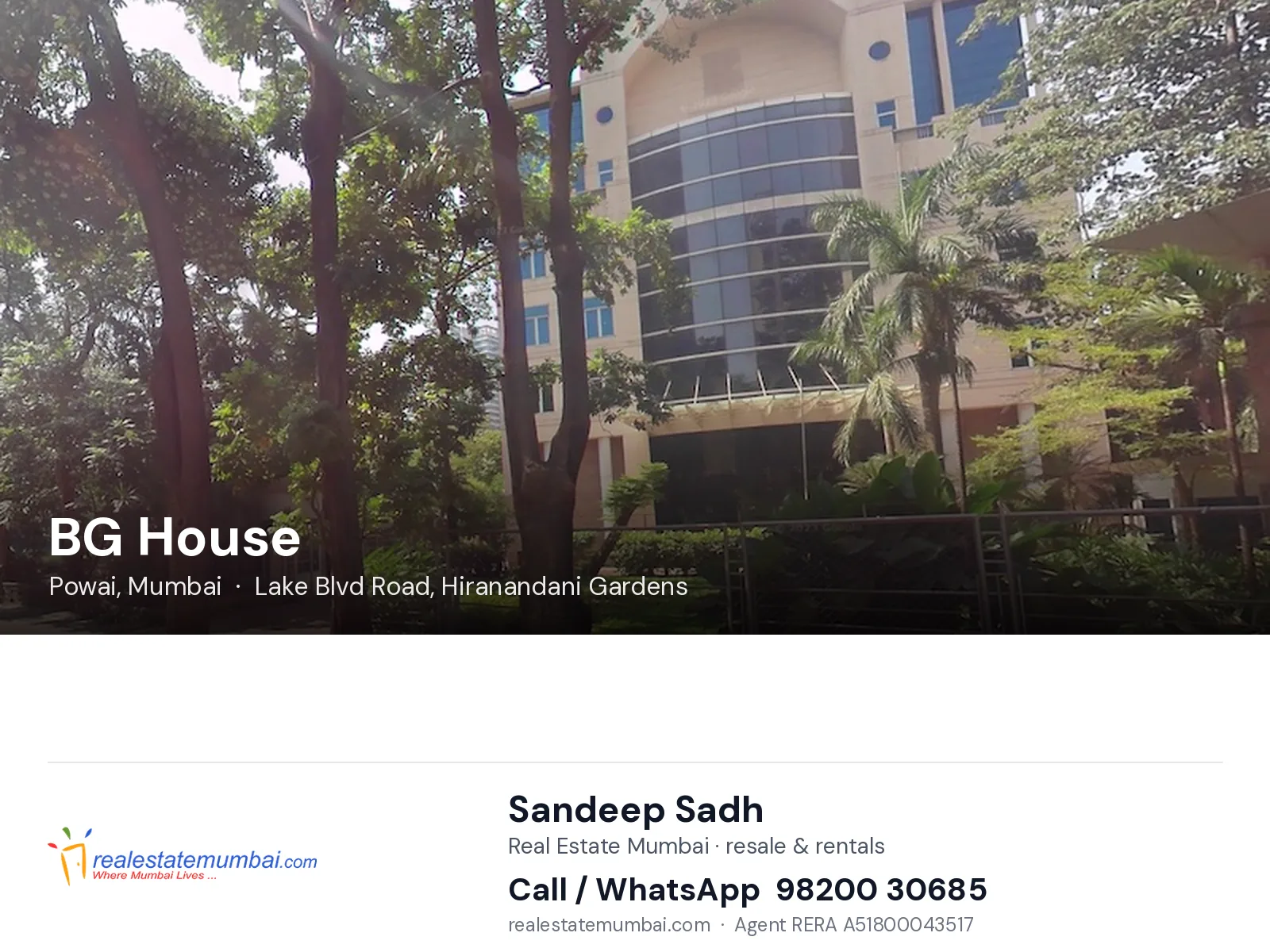 BG House, Powai, Mumbai — flats | Real Estate Mumbai, Sandeep Sadh 98200 30685