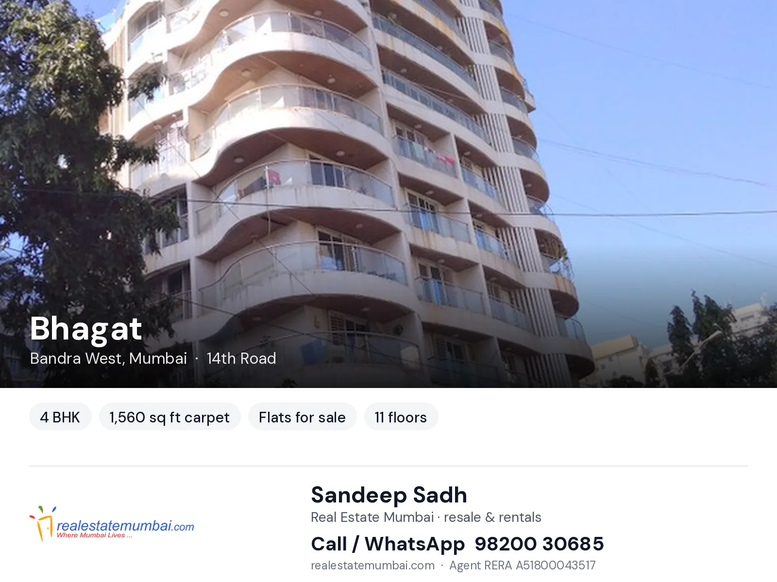 Bhagat, Bandra West, Mumbai — 4 BHK flats for sale | Real Estate Mumbai, Sandeep Sadh 98200 30685