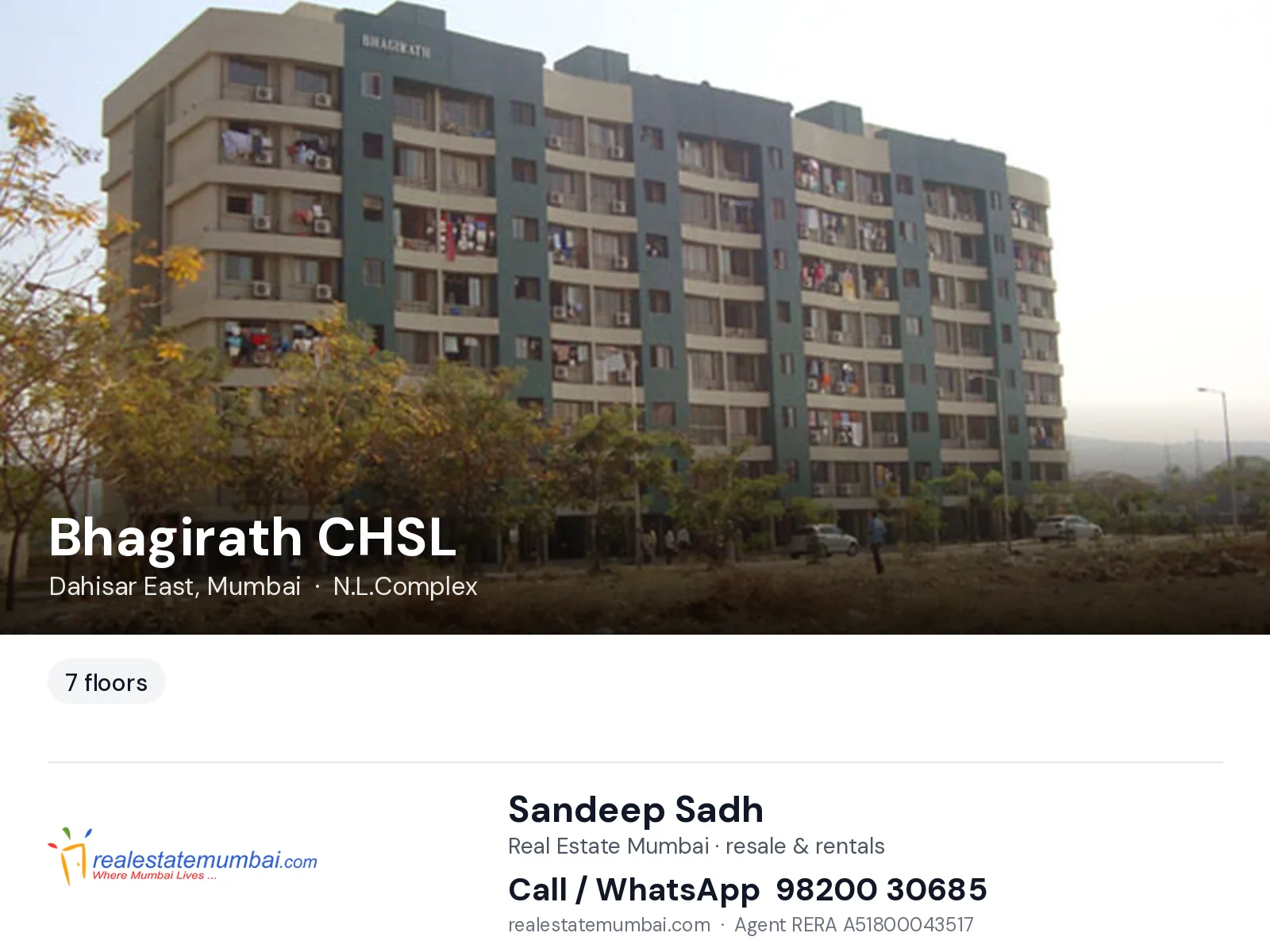 Bhagirath CHSL, Dahisar East, Mumbai — flats | Real Estate Mumbai, Sandeep Sadh 98200 30685